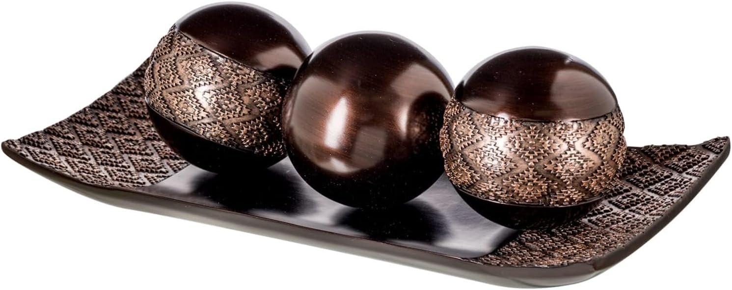Creative Scents Dublin Brown Tray and Ball Set – Living Room, Entry Table Decor Centerpiece Table Decorations – Decorative Tray for Dining Room, Accent Decor Bowl for House Decoration
