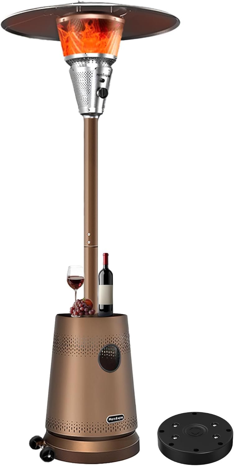 50,000 BTU Patio Heater for Outdoor Use With Adjustable Heat Focusing Top, Portable Propane Patio Heater with Wheels, Stainless Steel Burner for Porch Deck Garden (Brown)
