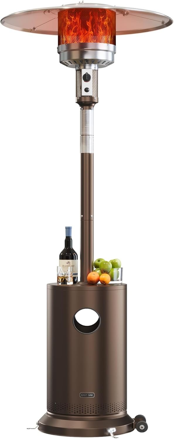 EAST OAK 50,000 BTU Patio Heater for Outdoor Use With Round Table Design, Double-Layer Stainless Steel Burner and Wheels, Outdoor Patio Heater for Home and Commercial, Bronze, 31.9″ x 31.9″ x 86.6″