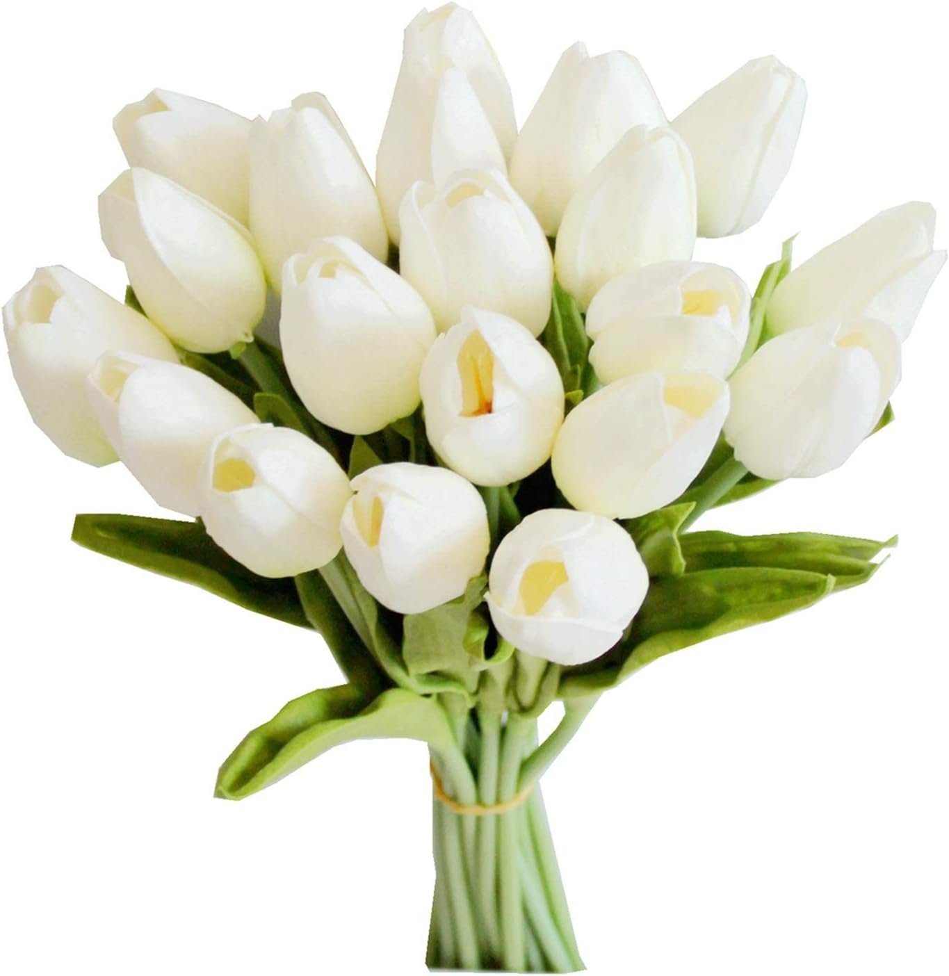Mandy’s 20pcs Artificial White Tulips | 13.5 Inch Lifelike PU Tulips Faux Floral Arrangement for Kitchen Island Dining Table Centerpieces and Home Decor