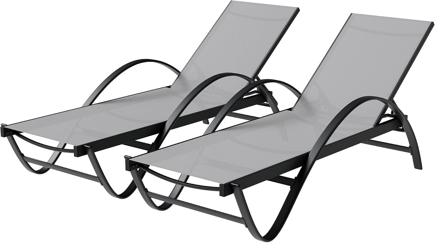 Shintenchi Patio Chaise Lounge Set of 2, Pool Chaise Lounge with Arm,Outdoor Lounge Chair with 5 Adjustable Backrest,Sunbathing Recliner,Beach Chair,Pool Chairs,Light Grey