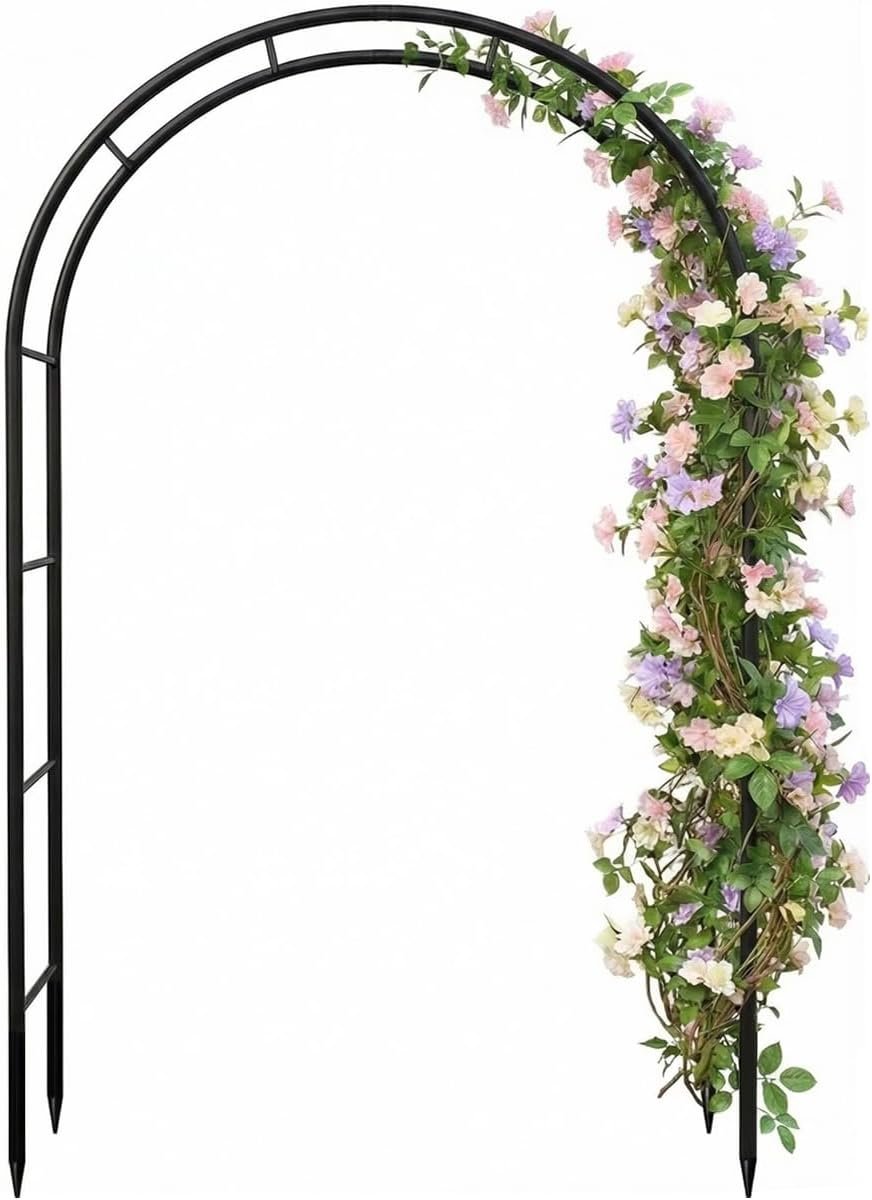Garden Arch Galvanized Metal Rust-Proof Heavy Duty for Climbing Vines Roses | 7.6ft H x 4.6ft W Upgrade Garden Arbor for Plants, Flowers, Clematis, Jasmine, Party Decor for Wedding, Halloween, Christmas