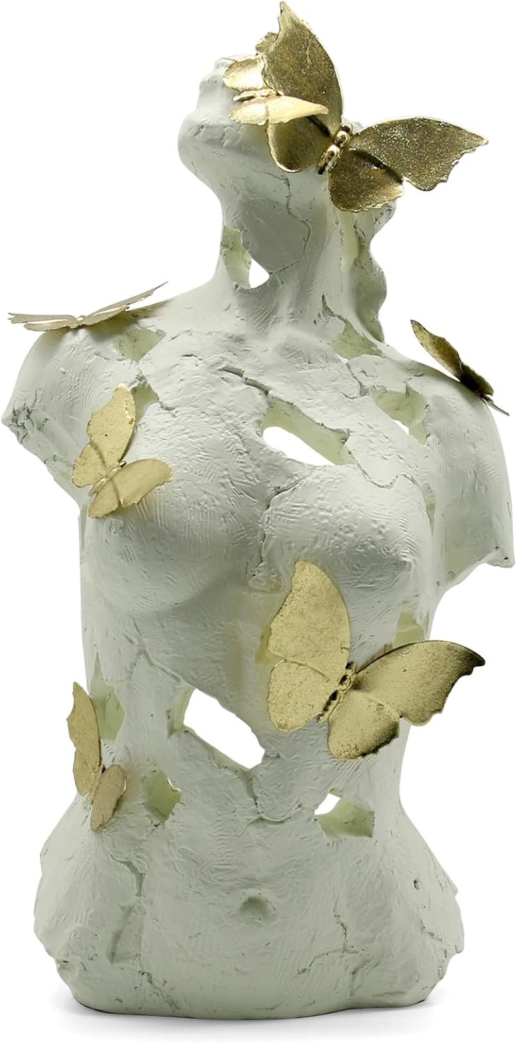 Lukitas Abstract Female Bust with Butterflies Sculpture, Aphrodite Statue, Body Figurine Art Decor, Beauty of Defects, Greek Goddess Bust Ornament for Office Living Room Desk Shelf, Beige, Resin 16″