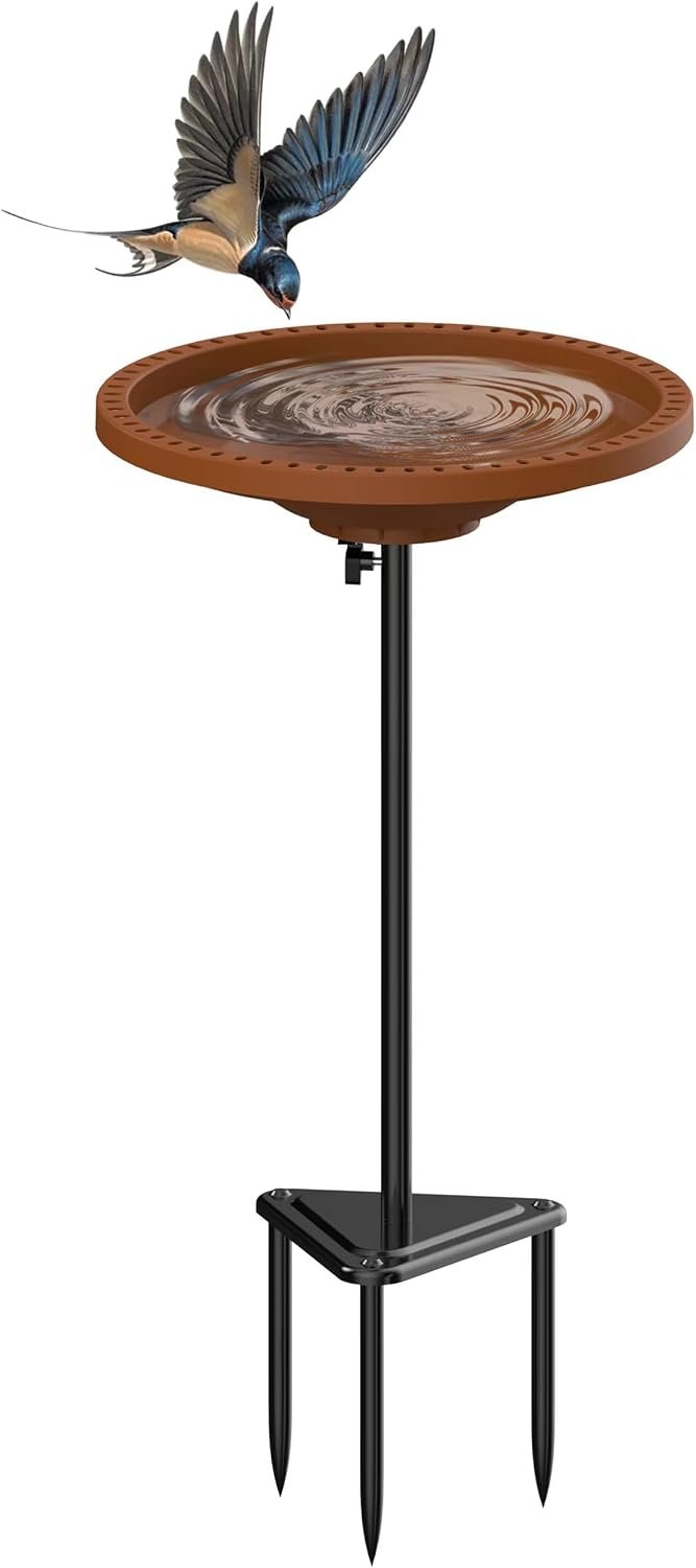 Bird Baths for Outdoors Heavy Duty, 38.5 in Detachable Birdbaths for The Garden Clearance, Bird Bath Bowl Spa & Birdfeeder with Metal Stake Stand for Outdoors Garden, Circle Style (Brown)