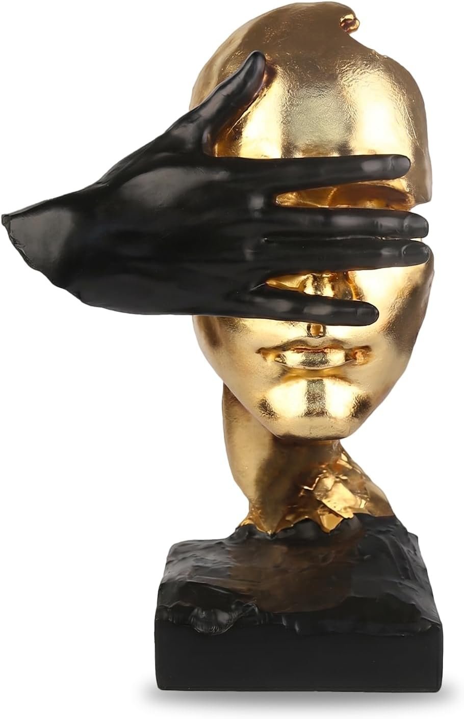 Gold Thinker Statue, Abstract Home Decor Accents Resin Sculpture | Abstract Thinker Statue Decor, Metallic Gold Resin Face, Artistic Home Sculpture, Modern Tabletop Display, Intellectual Gift