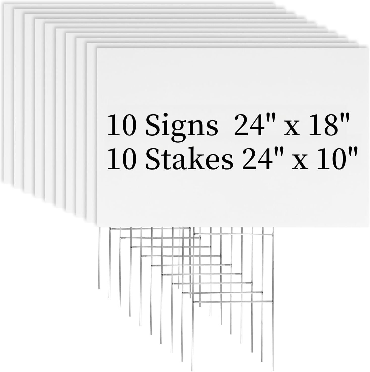 Newflager 10 Pack 18 x 24 Inches Large White Corrugated Plastic Yard Sign with Metal Stakes for Birthday, Real Estate Garage Sale Signs, Rent, Guidepost Decorations