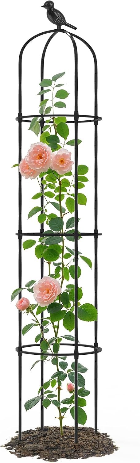 Garden Obelisk Trellis for Climbing Plants Outdoor – 69″(H), Rustproof Trellis with Adjustable Rings, Metal Plant Support for Potted Vines, Garden Trellis Use for Outdoor or Indoor(1 Pack)