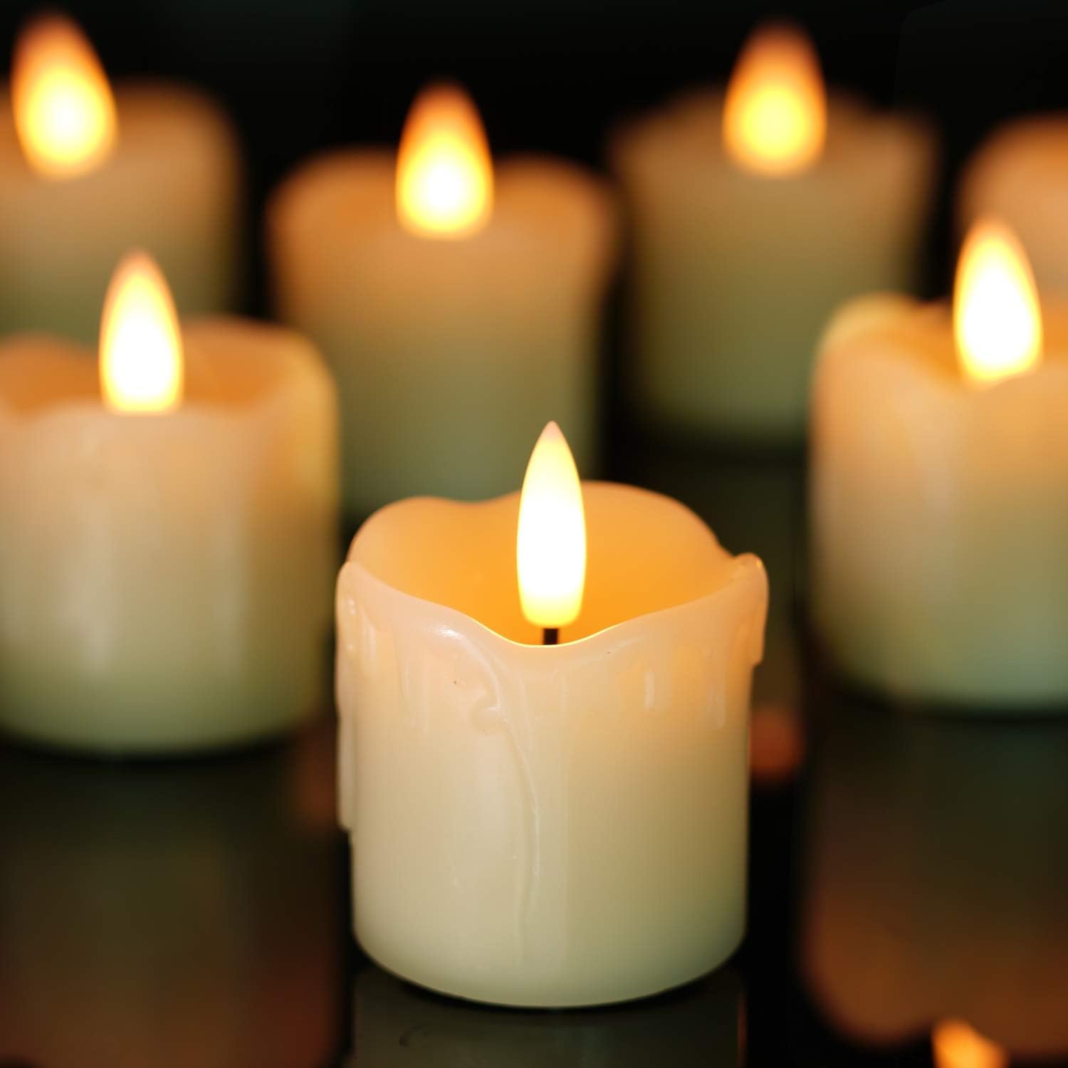 Homemory Flameless Votive Candles with Timer, 2″ x 2″ Real Wax, 400+Hour Realistic Black Wick Battery Operated Candles, Set of 6 for Wedding, Party and Holiday Decoration (Battery Included)