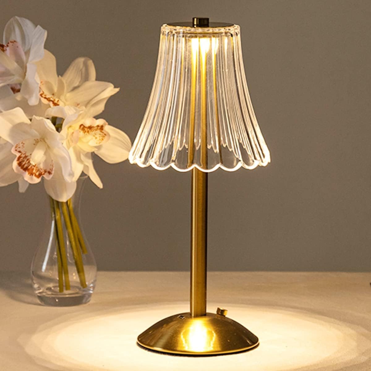 HEQET Cordless Table Lamps for Home,Table,Dining Room, Gold Rechargeable Lamps, USB Charge 12” Tall LED Brass Portable Outdoor Indoor Table Lamp with Built-in Dimmer