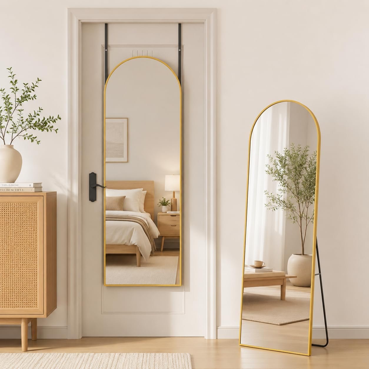 Antok 56″ x14” Arched Full Length Floor Mirror, Gold Aluminum Frame, Free Standing/Wall Mount/Leaning for Bedroom, Living Room, Dressing Room