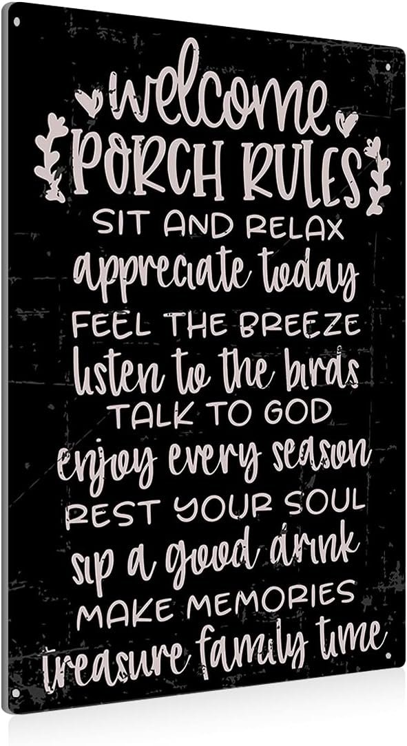 BEASTZHENG Vintage Welcome Patio Porch Rules Sign Tin Signs Wall Art Decor | Retro Welcome Sign for Home Farmhouse Patio Outdoor Porch Decor Gifts – 8×12 Inches