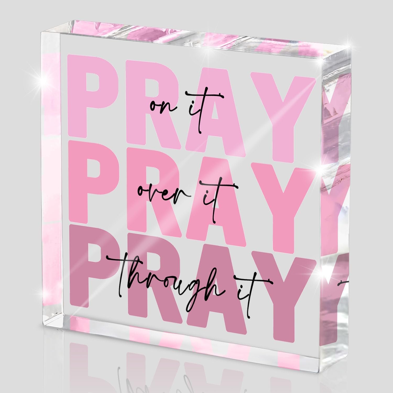 Pink Inspirational Decor Pray Over It Bible Verse Wall Art Christian Gifts for Women, 4x 4 Inches Office Desk Accessories Decor Sign, Pink Dorm Room Decoration for Women – Pray on it Pray through it