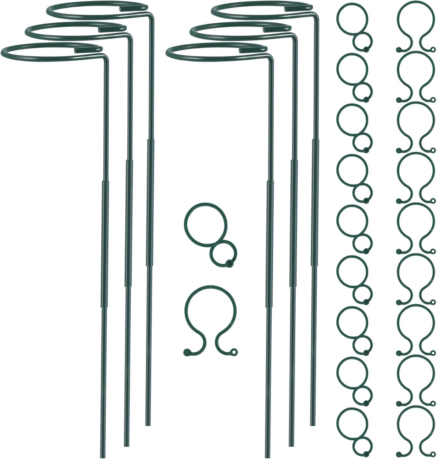 Plant Stake Support – 6 Pack Adjustable Height 16″ or 30″, Garden Support Stake Plant Cage Support Rings, Single Stem Plant Support Stakes, for Flowers Amaryllis Tomatoes Peony Lily Rose (30inch)