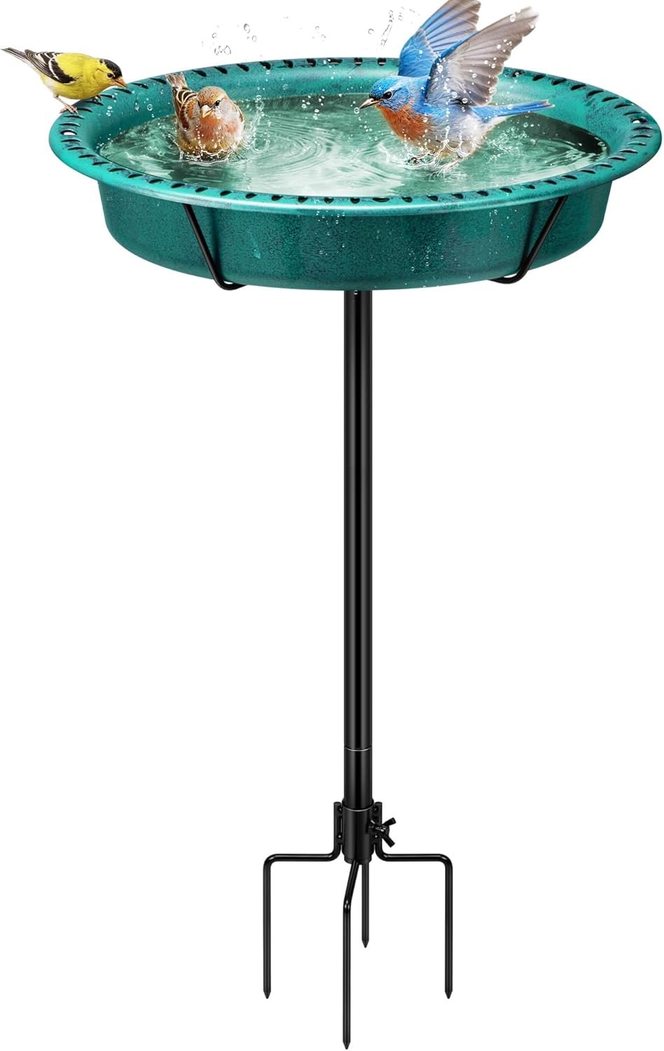VIVOHOME Oval Bird Bath for Outside, Outdoor Birdbath Bowl with Metal Ground Stake, Weather-Resistant ABS Bird Bath and Feeder for Garden, 1.3 Gallons, Green