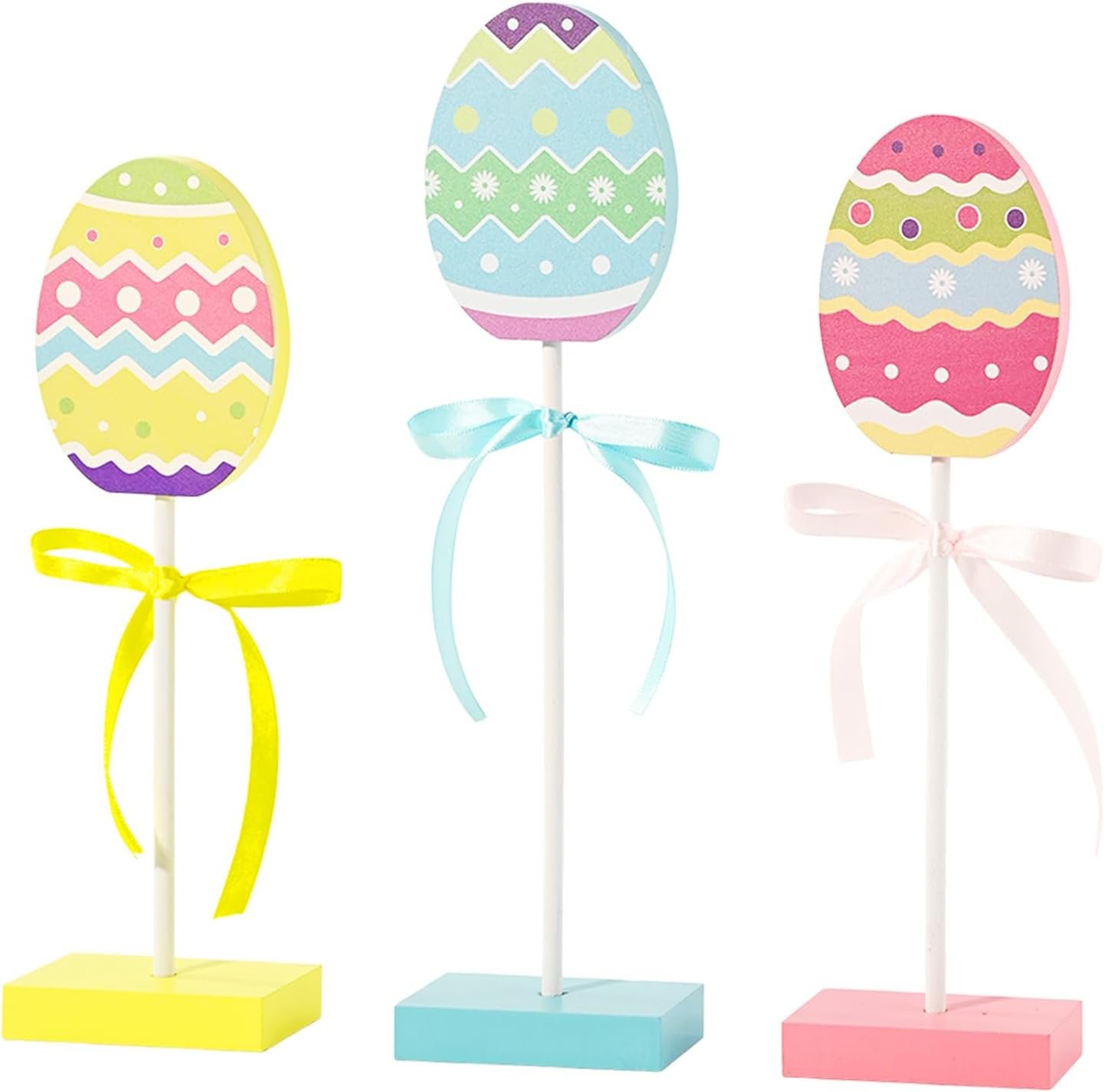 3-Piece Colorful Easter Tiered Tray Decor Double-sided Printing Wooden Easter Eggs Table Decorations for Office Home Table Fireplace Mantel Spring Decor