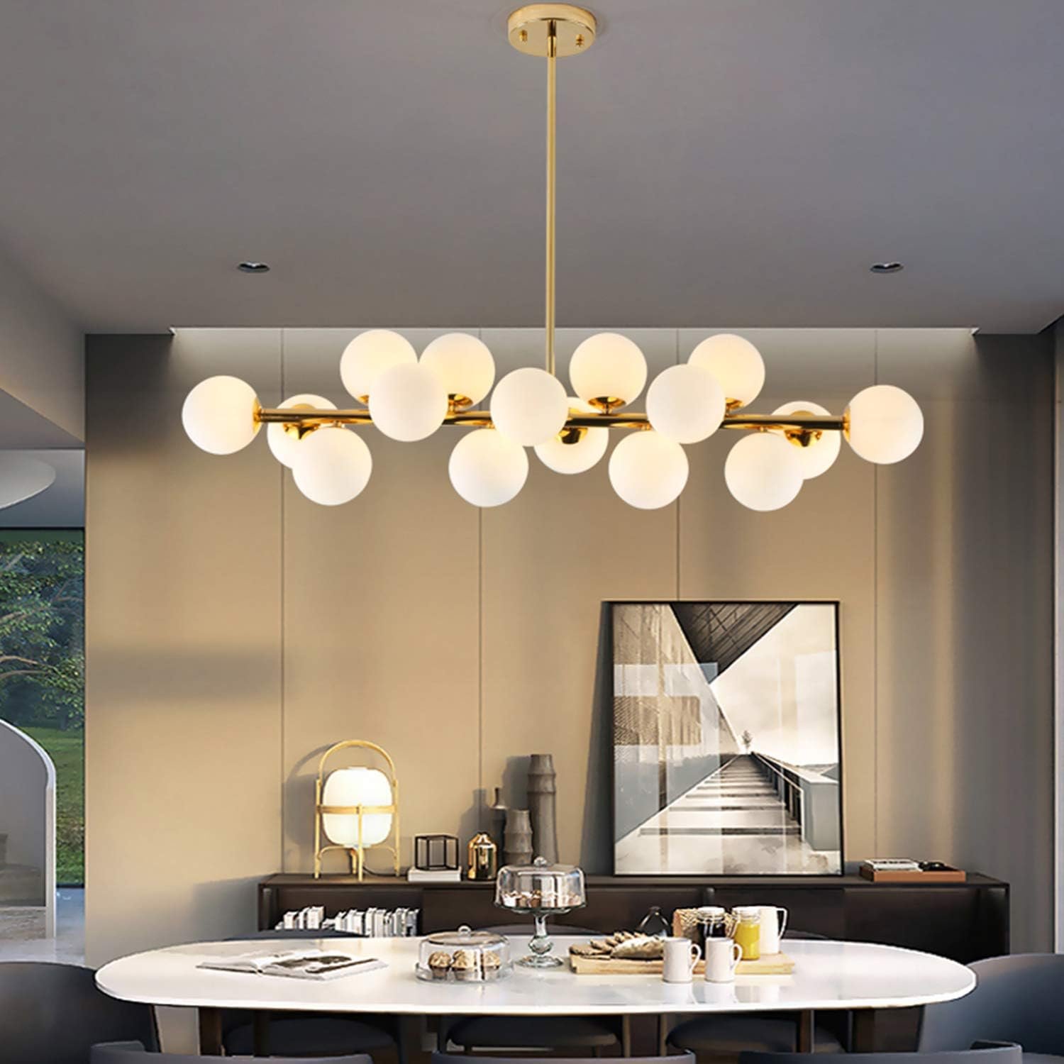 Mid Century Modern Gold Chandelier Rectangle Pendant Fixtures Linear Sputnik Chandeliers for Kitchen Island Dining Room Over Table