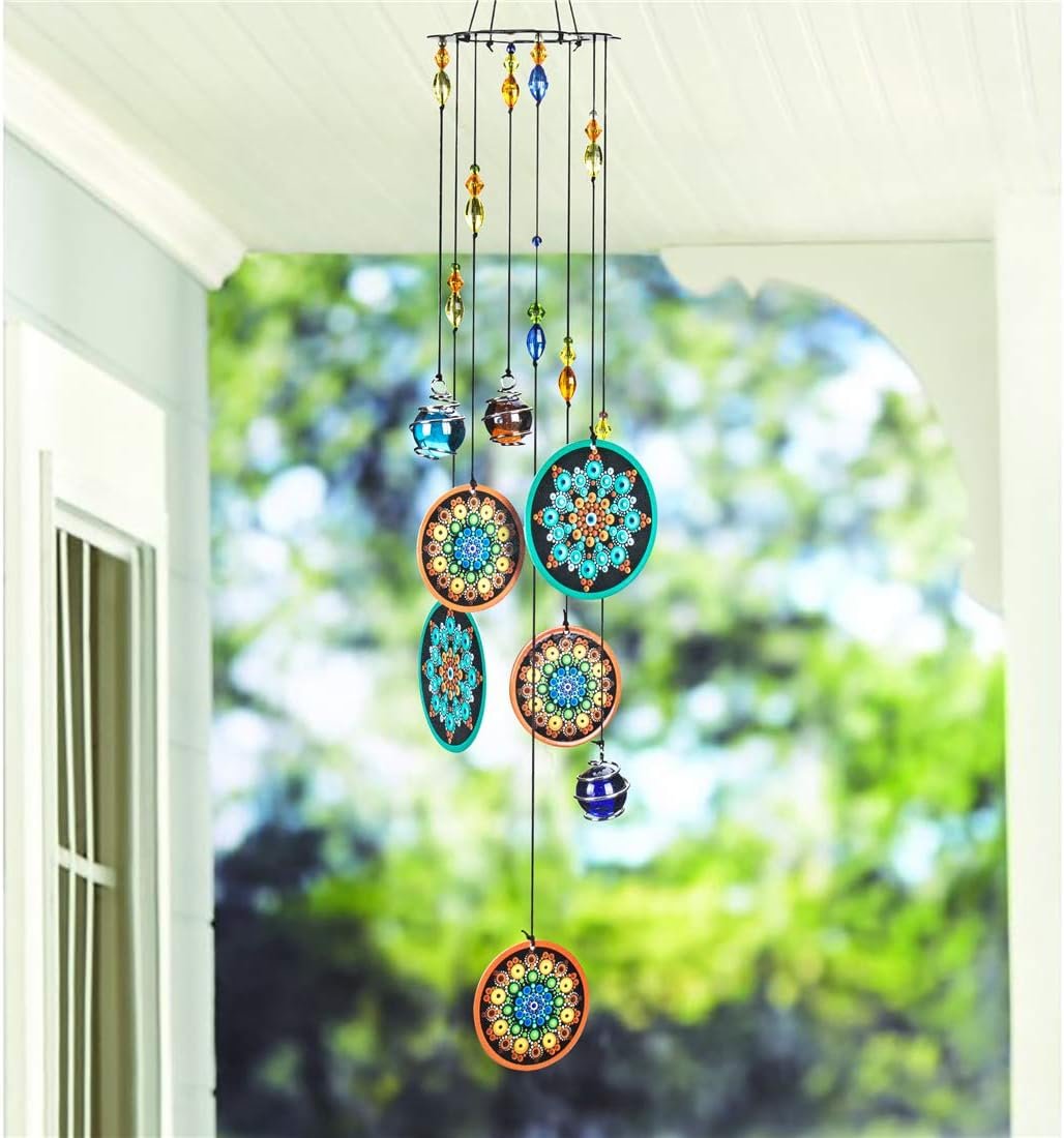 YUFENG Wind Chimes Outdoor Decor, Metal Memorial Windchimes Hanging Decoration for Garden Home Yard and Christmas Tree, 23.5” Metal Flower Ornament Christmas Decor