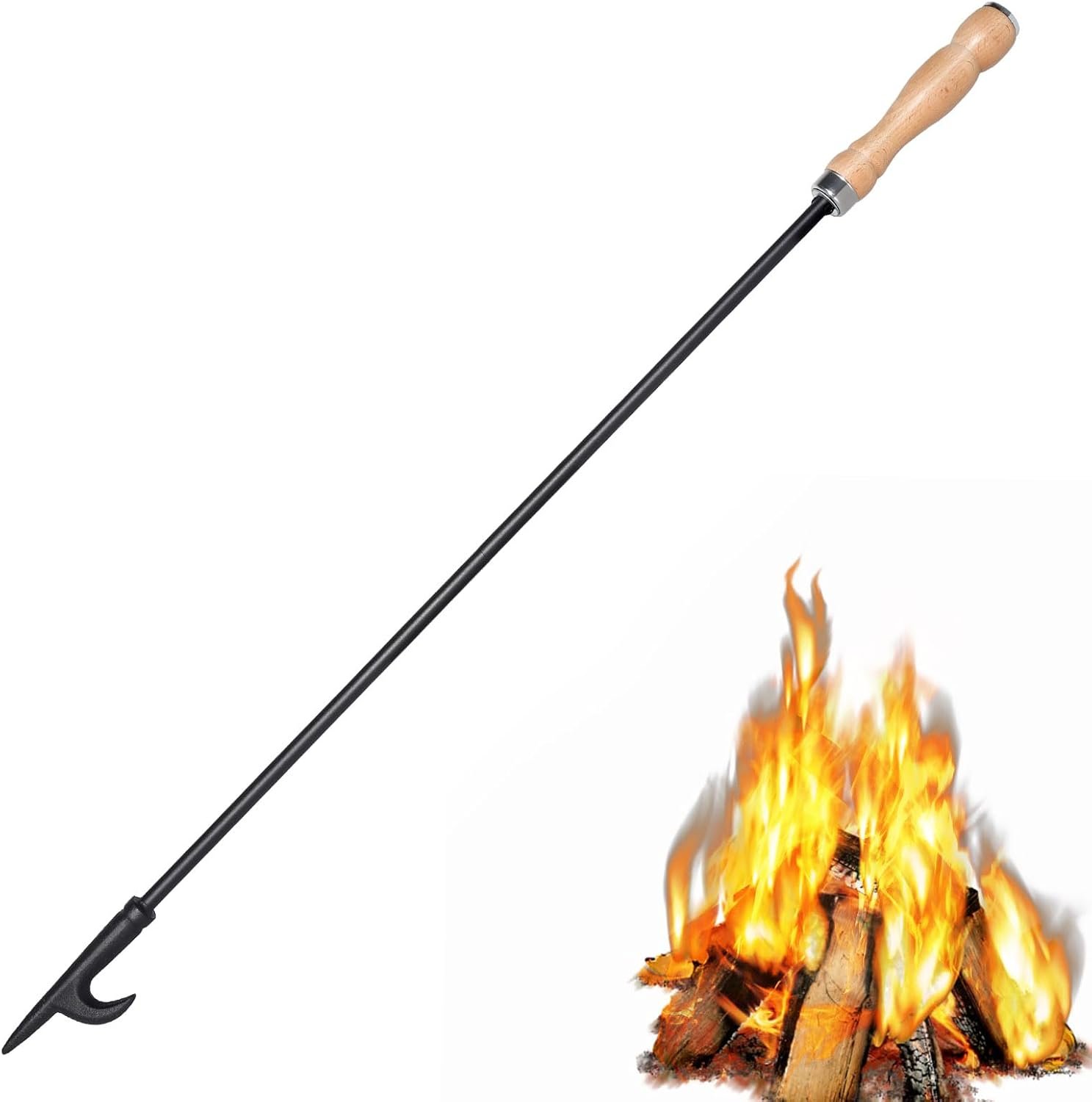 AGM Fire Poker for Fire Pit, 32″ Long Heavy Duty Campfire Poker Stick with Wooden Handle for Camping, Fireplace, Bonfires, Rust Resistant Portable Fire Pit Tools Accessories for Outdoor & Indoor