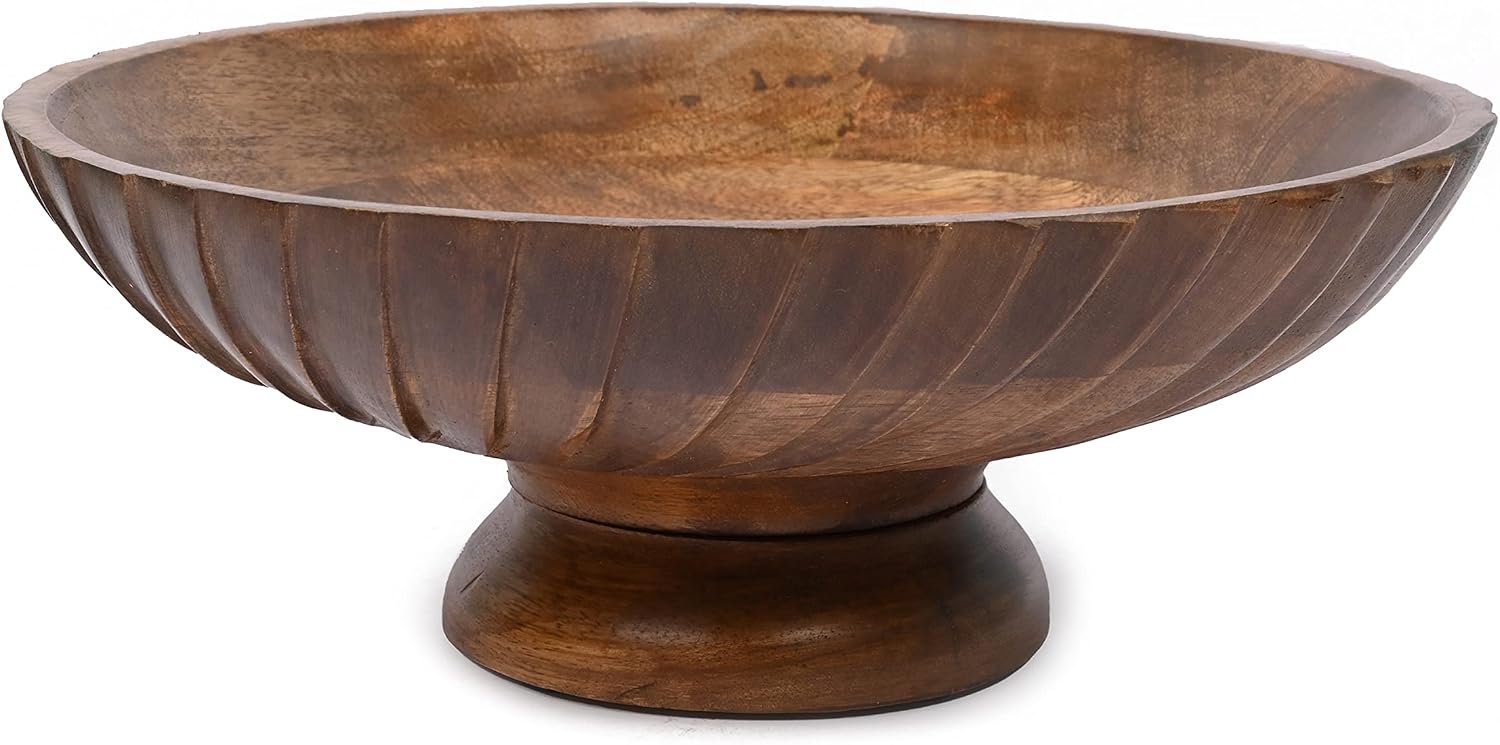 EDHAS Mango Wood Decorative Wooden Bowl Hand Carved Home Decor for Dining Table Center, Living Room, Kitchen Décor (12″ x 12′ x 4.75″)