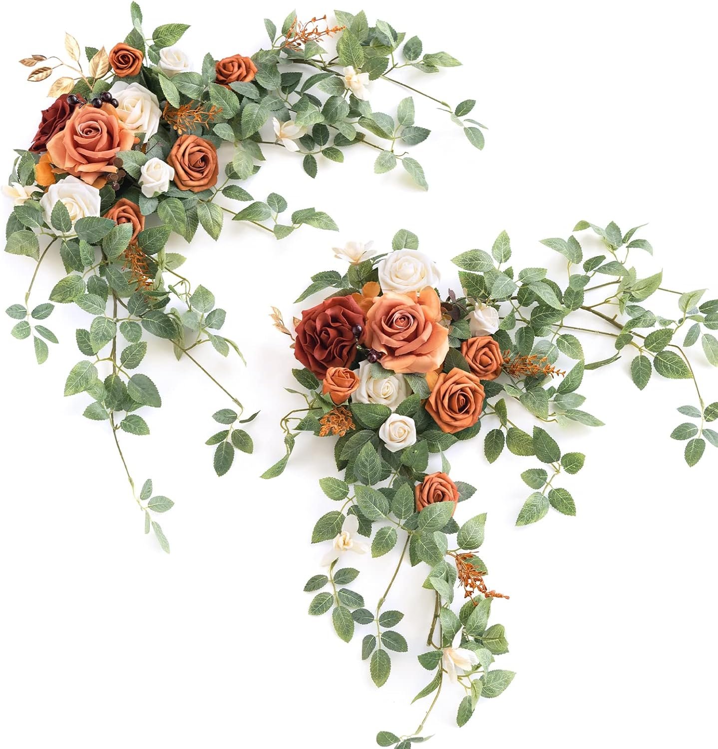 Ling’s moment 2PCS Terracotta Arch Flowers Artificial Floral Swags Centerpieces Wedding Decor Mantel Faux Burnt Orange Rose Garland Arrangements for DIY Sweetheart Table Wall Window Welcome Signs