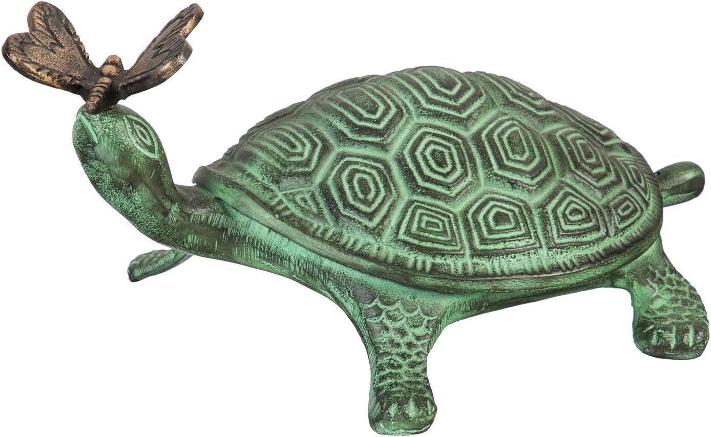 Evergreen Garden 14″ L Beautiful Summer Turtle and Butterfly Metal Garden Statue, Fade and Weather Resistant Outdoor Decoration for Homes, Yards and Gardens