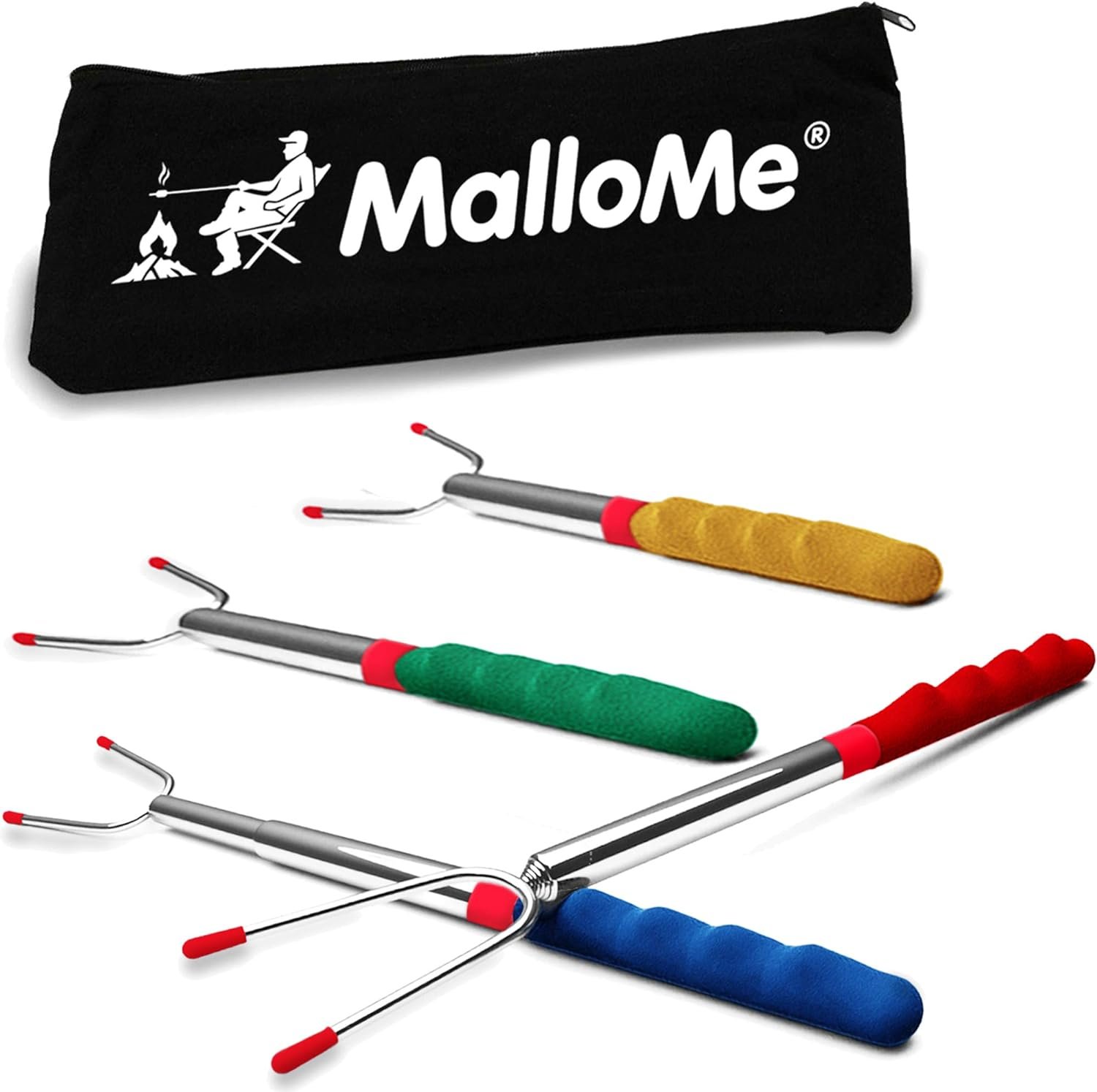 MalloMe Smores Sticks for Fire Pit 45 inch Extra Long – Marshmallow Roasting Sticks Smores Kit -Smore Skewers Hot Dog Fork Campfire Cooking Equipment, Camping Essentials, Outdoor Accessories (4 Pack)