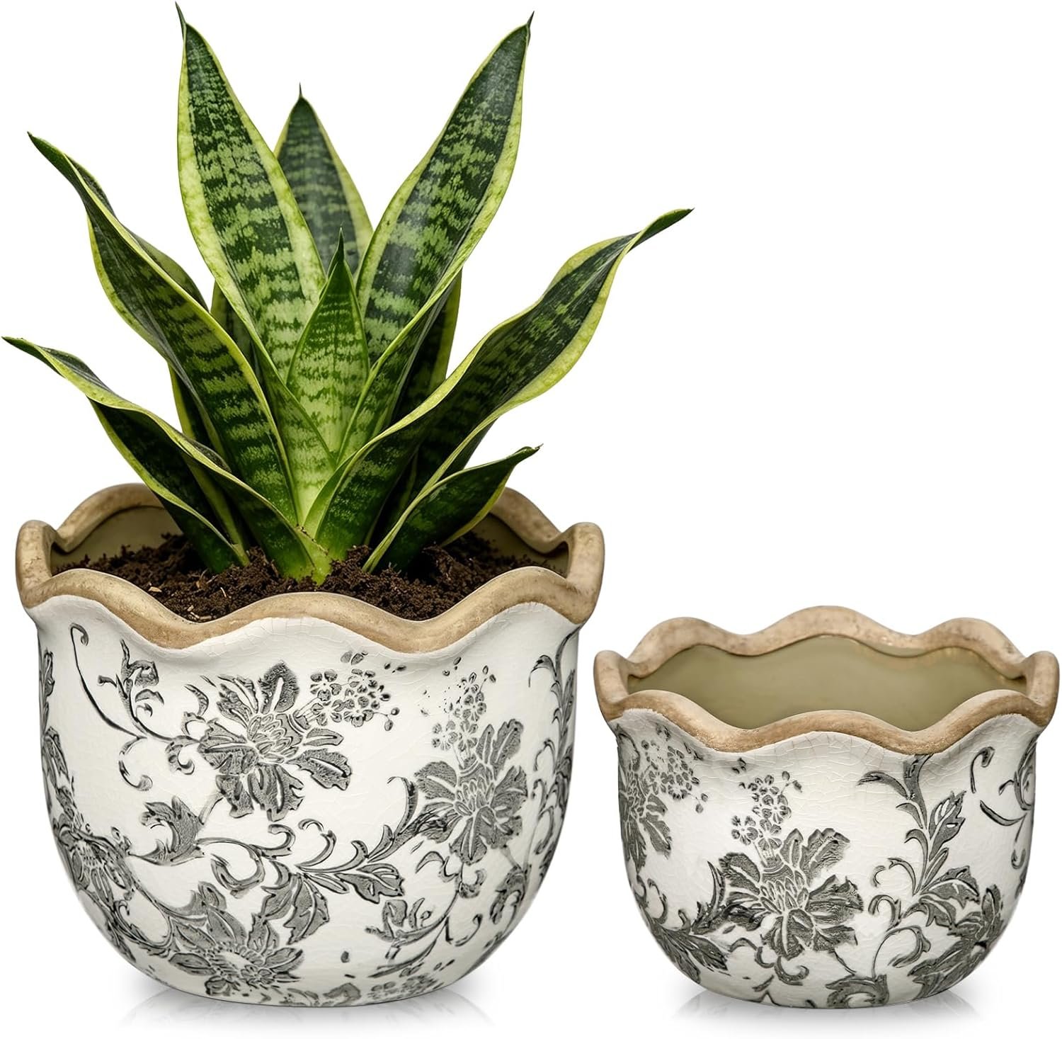Hollyone 2 Pack Ceramic Planter Vintage Ceramic Pot 5.5 + 6.6inch Decorative Flower Plant Pot with Drainage Hole Crackle Glaze for ndoor Outdoor Tuscan Decor Home Living Room Garden Decor Blue Flower