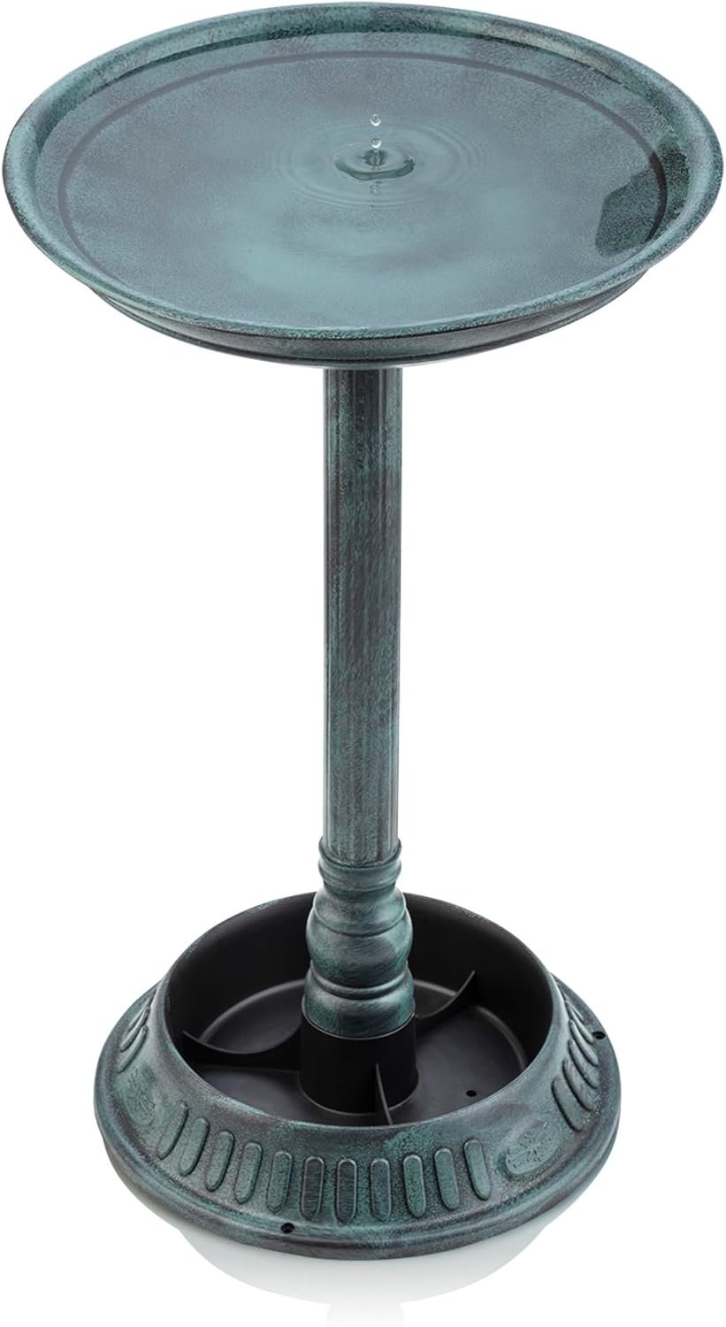 Alpine Corporation 25″ Tall Outdoor Birdbath with Planter Pedestal Yard Statue, Stunning Garden Accent, 15″ Round, Green