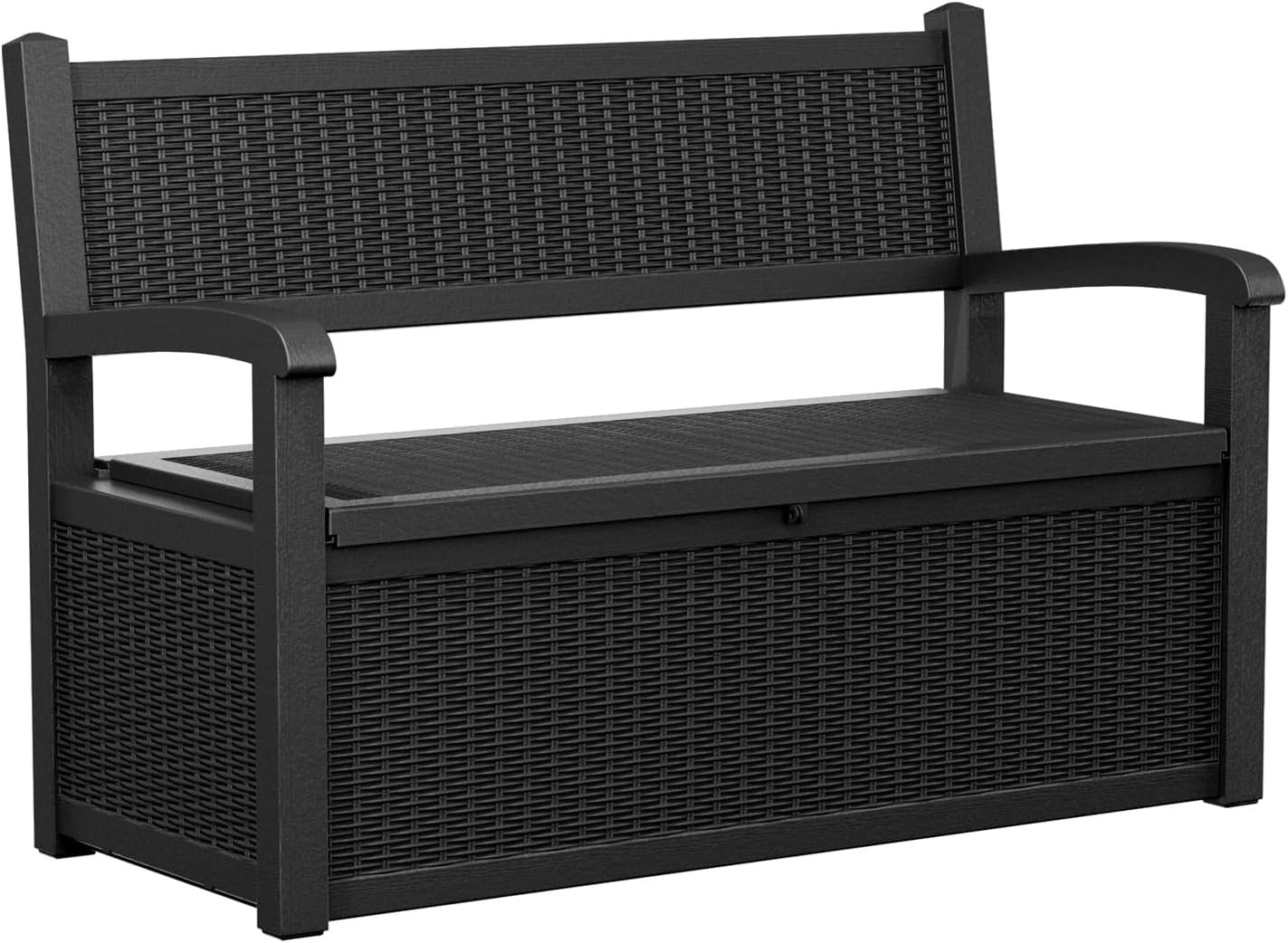 PatioZen 80 Gallon Outdoor Storage Bench Deck Box Waterproof Lockable,Outdoor Storage Furniture for Patio,Garden and Porch,Tools and Cushions（Black）