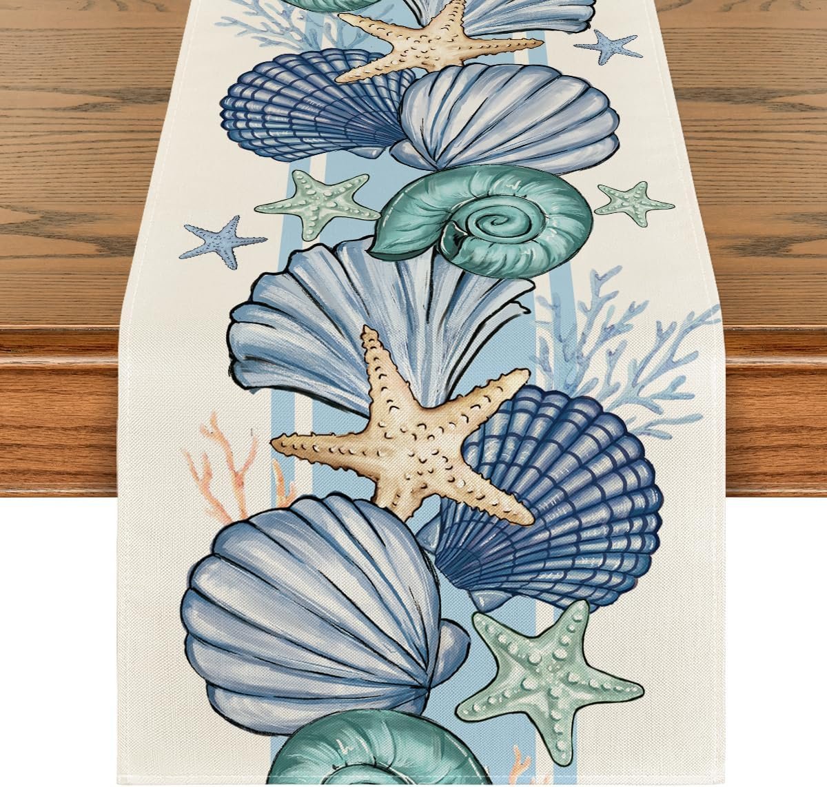 Artoid Mode Sea Shell Starfish Summer Table Runner,Spring Ocean Kitchen Dining Table Decoration for Home Party Decor 13×72 Inch