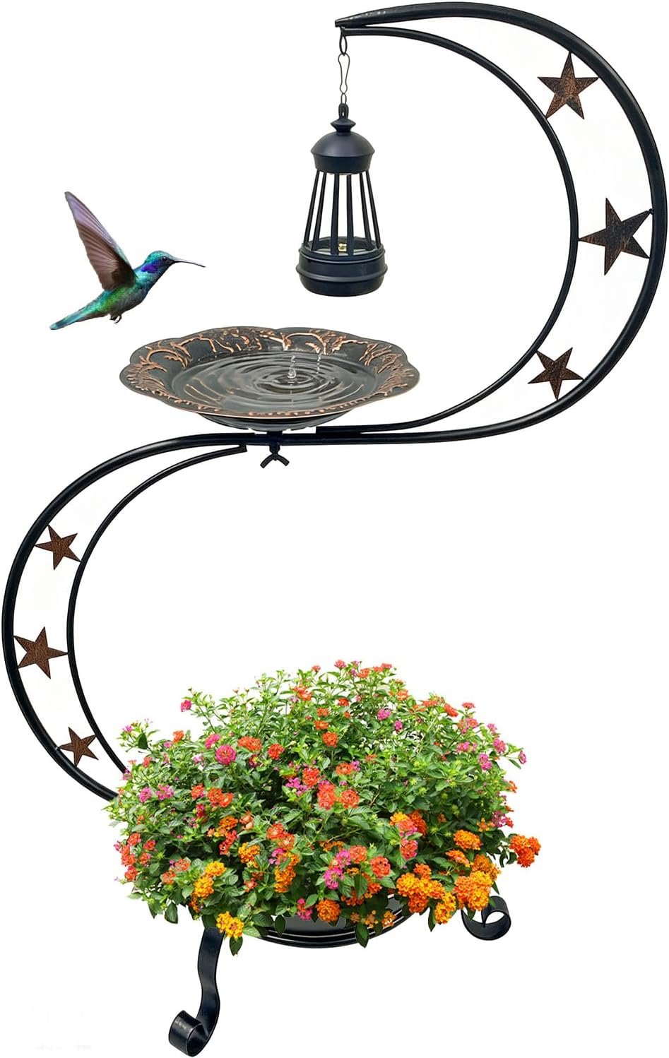 Solar Bird Bath for Outside, Vintage Metal Bath Bowl Standing Birdbaths with Flower Planter for Garden Yard Lawn Decor