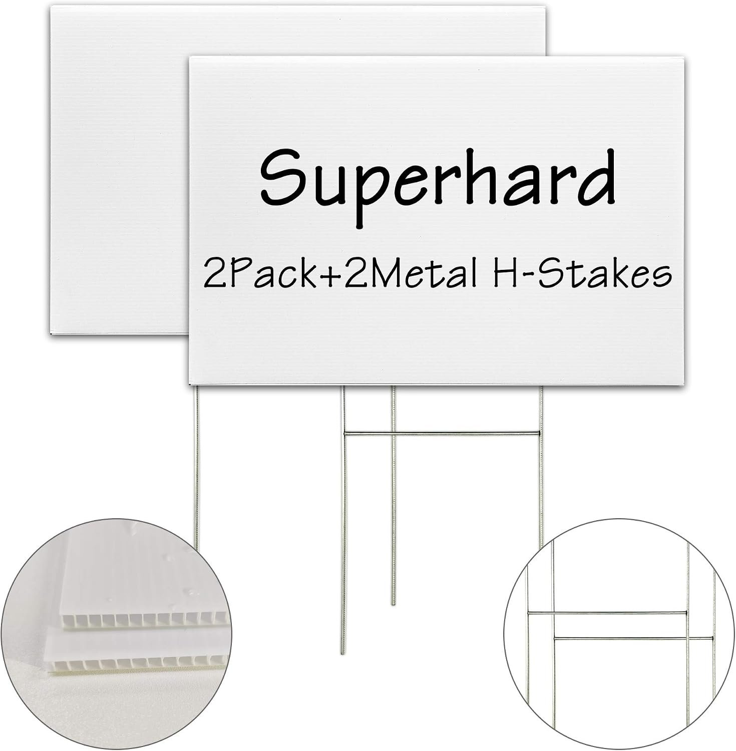 Blank Yard Signs With Stakes, 2 Pack 18 x 12 Inches White Plastic Lawn Signs For Happy Birthday, Garage Sale, Rent, Guidepost Decorations