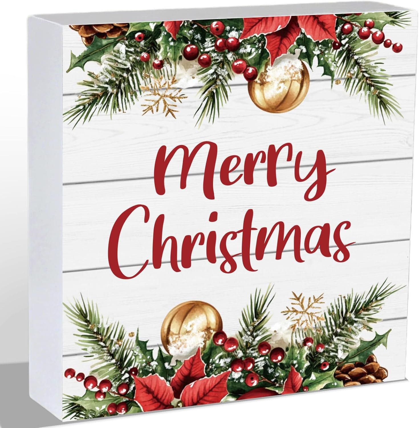 Christmas Decorations Indoor Christmas Decor Table Home Room Office Bathroom Grass Wood Box Sign Rustic Wooden Shelf Desk Decor Season Sign House Warming Gifts 5.9 x 5.9 Inch