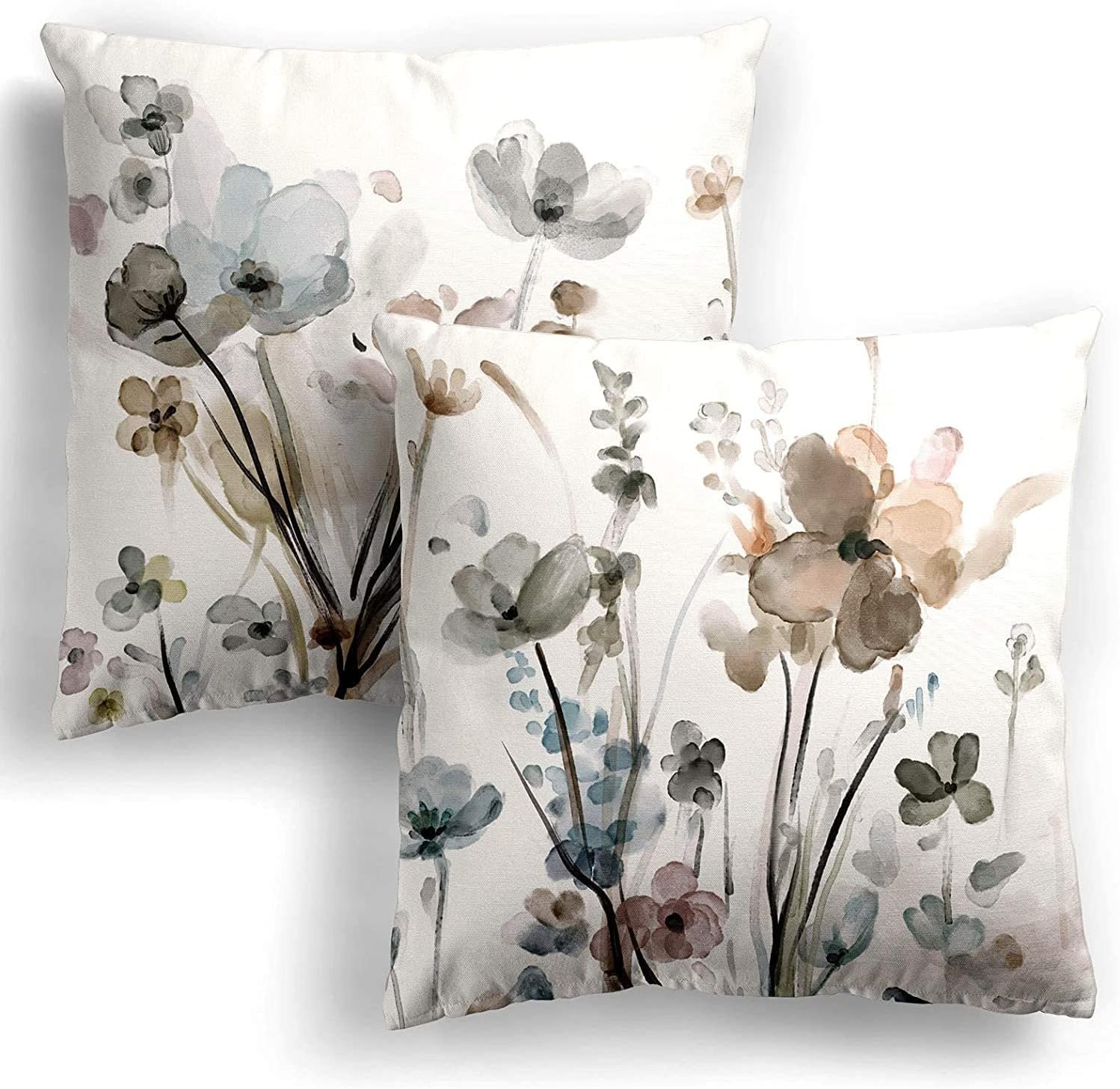 KKVEE Flower Throw Pillow Covers 18×18 Set of 2, Flowers Pillow Cushion Cases, Modern Decorative Square Pillowcases for Sofa Couch Bedroom Living Room Car