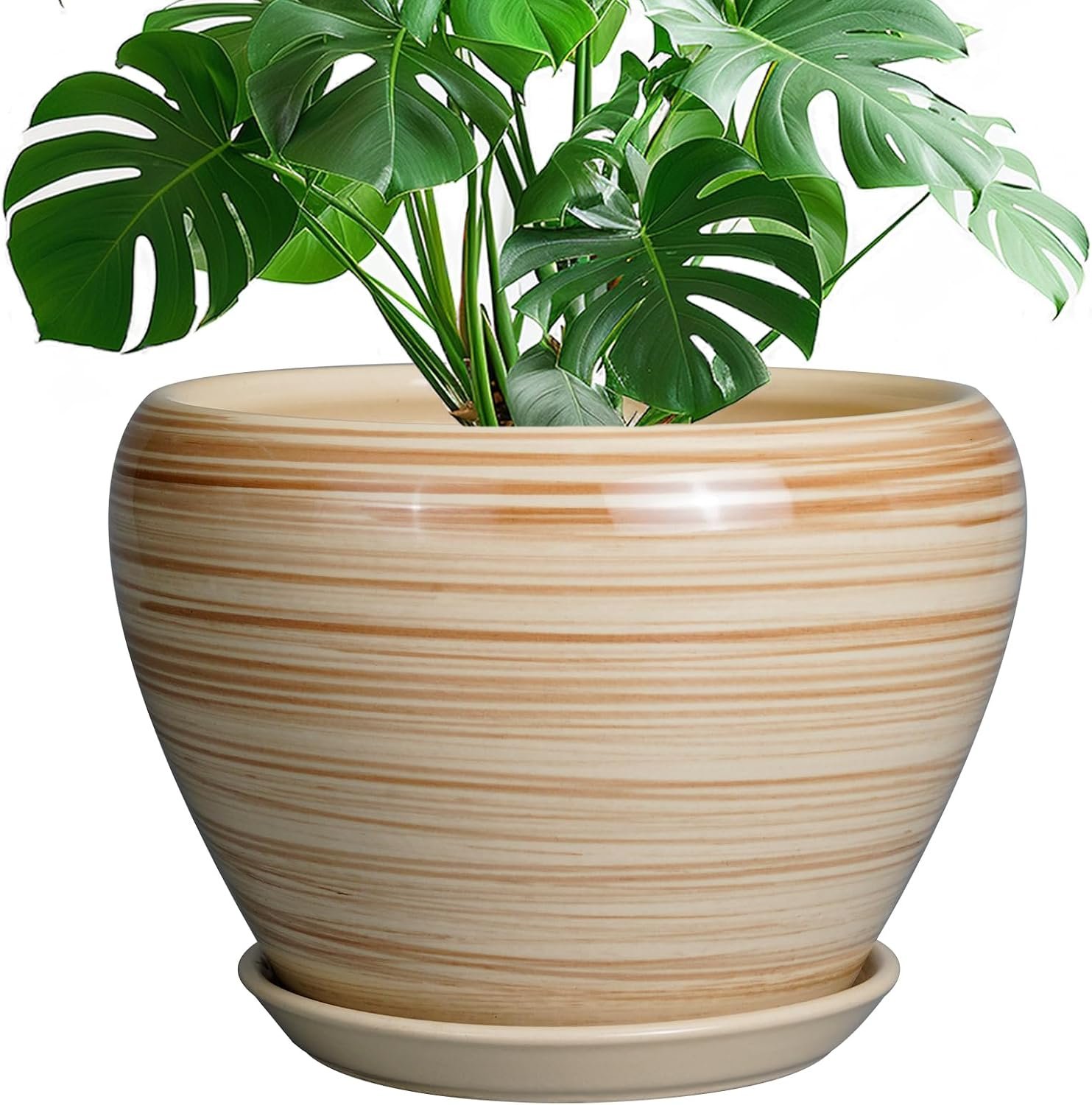 Ceramicfor Ceramic Pot for Plant 10 Inch – Planter for Outdoor Plants Indoor Plant Pot with Drainage Hole Large Planter Round Flower Pot for House Patio Garden Yellow
