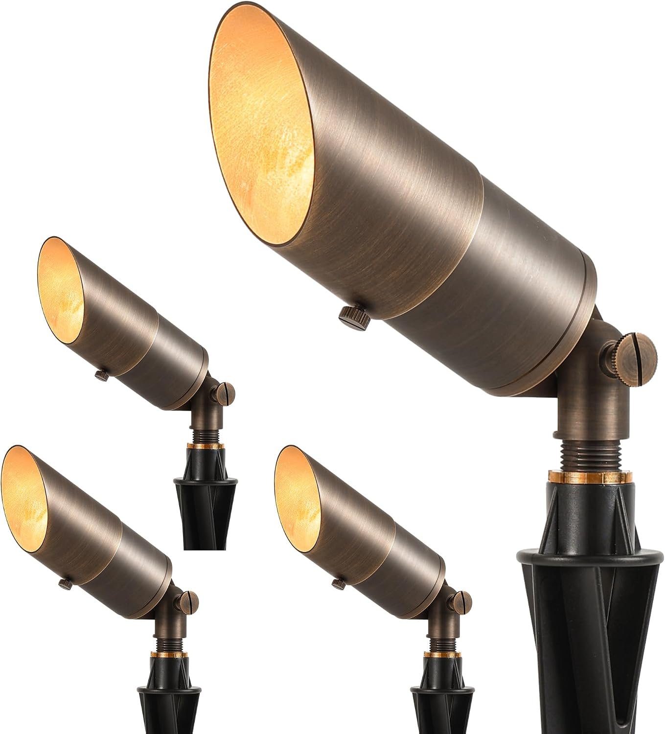 LUTEC Solid Brass Low Voltage Landscape Lighting, 12V Heavy Duty Waterproof Landscape Spotlights, Adjustable Bronze Uplights Outdoor Fixtures for Garden Yard Pathway Tree Without Bulb, 4 Pack