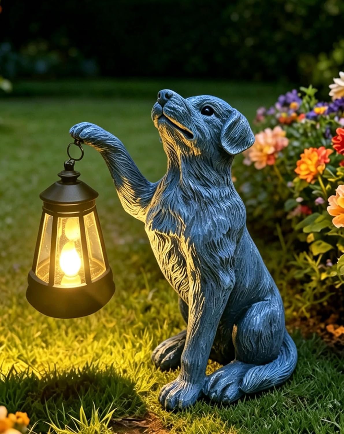 YODY Garden Statues Outdoor Garden Decor: Dog Statue with Solar Lantern for Yard Art Lawn Ornaments Porch Patio Balcony Home House – Birthday Gifts for Grandma Mom Women