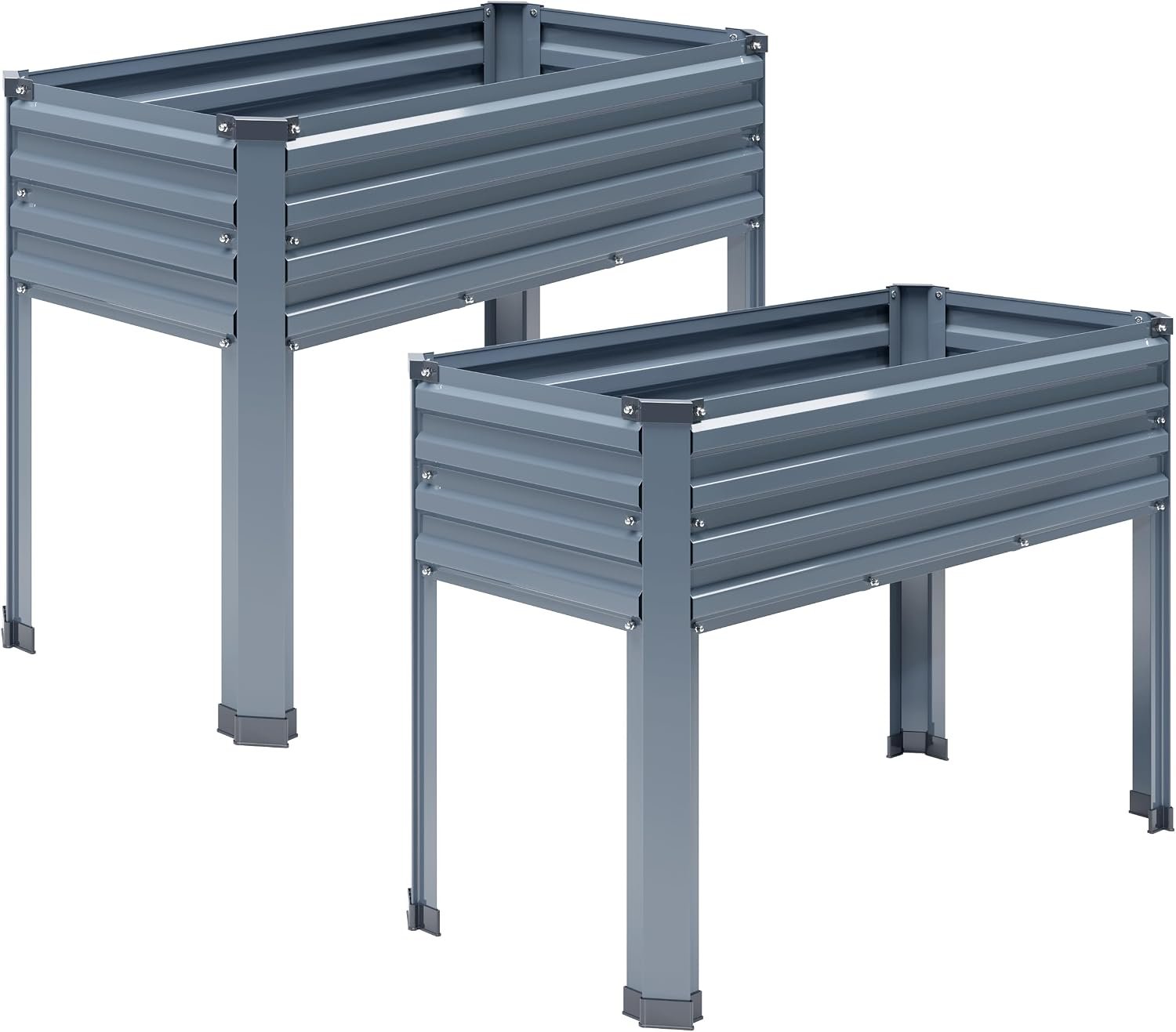 DIIYIV 2PCS Galvanized Raised Garden Bed with Legs,2PCS 48×18×30in Elevated Planter Box for Backyard,Outdoor Garden, Patio, Balcony, 300lb Capacity,Grey
