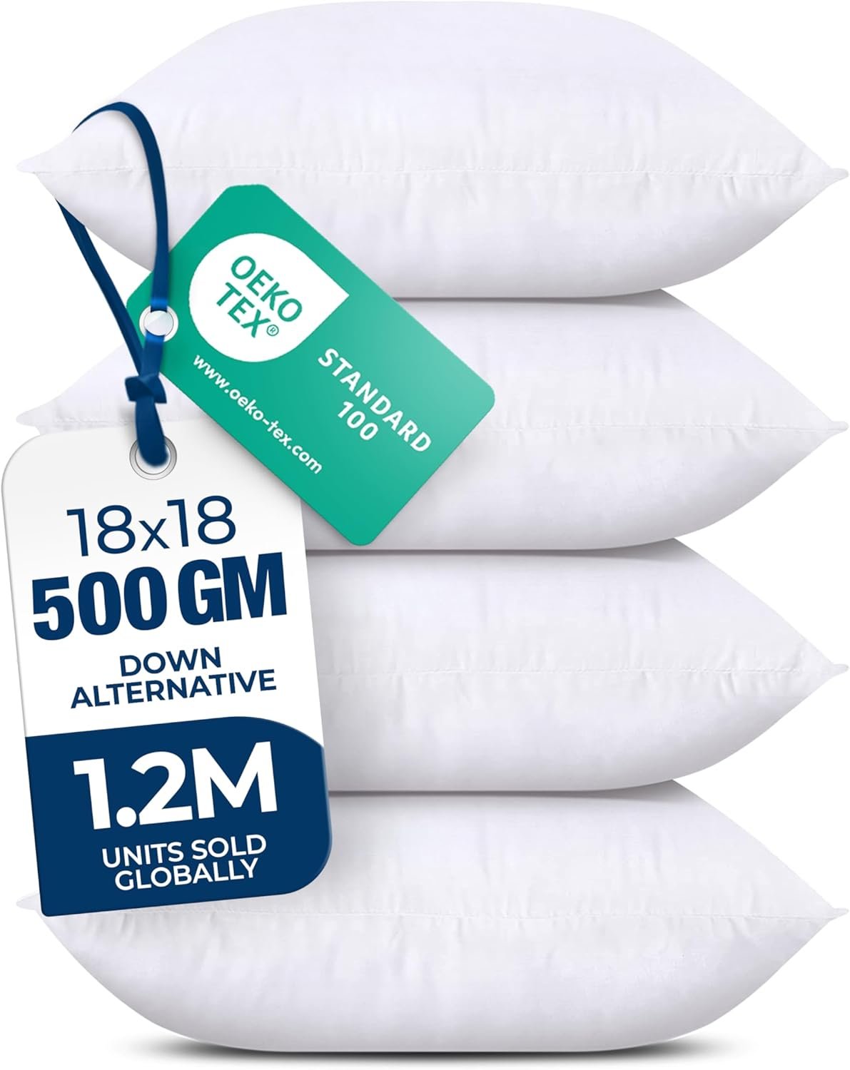 Utopia Bedding Throw Pillows (Set of 4, White) – 18 x 18 Inches Down Alternative Pillows for Bed, Sofa, and Couch – Fluffy Decorative Stuffer Pillow for Indoors & Outdoors