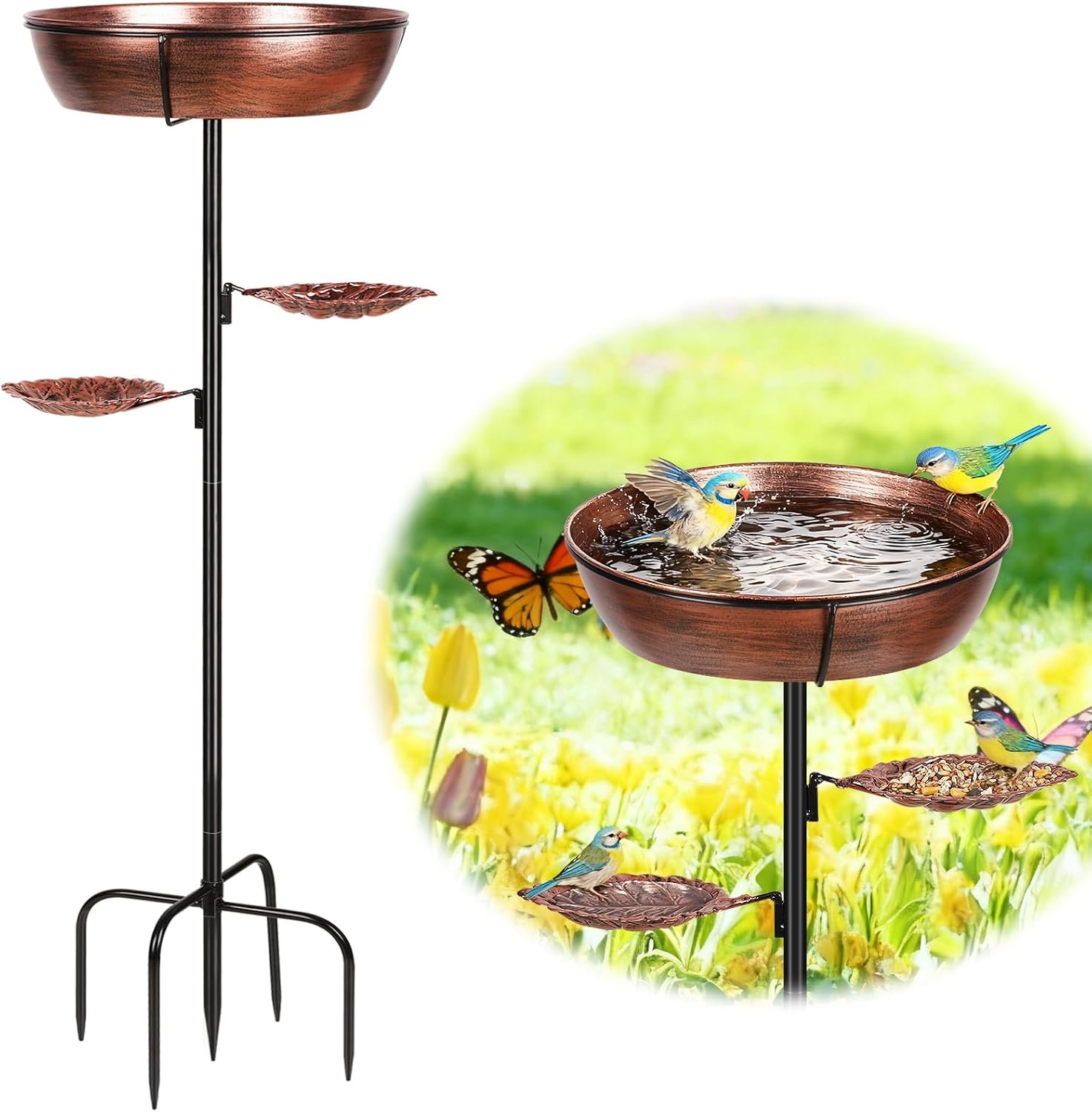Metal Bird Bath for Outdoor – Garden Bird Bath with Removable Bowl Heavy-Duty Base, Winter Birdbath Feeder Rust-Proof Birdbaths for Garden Yard Lawn Decor, Easy to Install(Bronze)