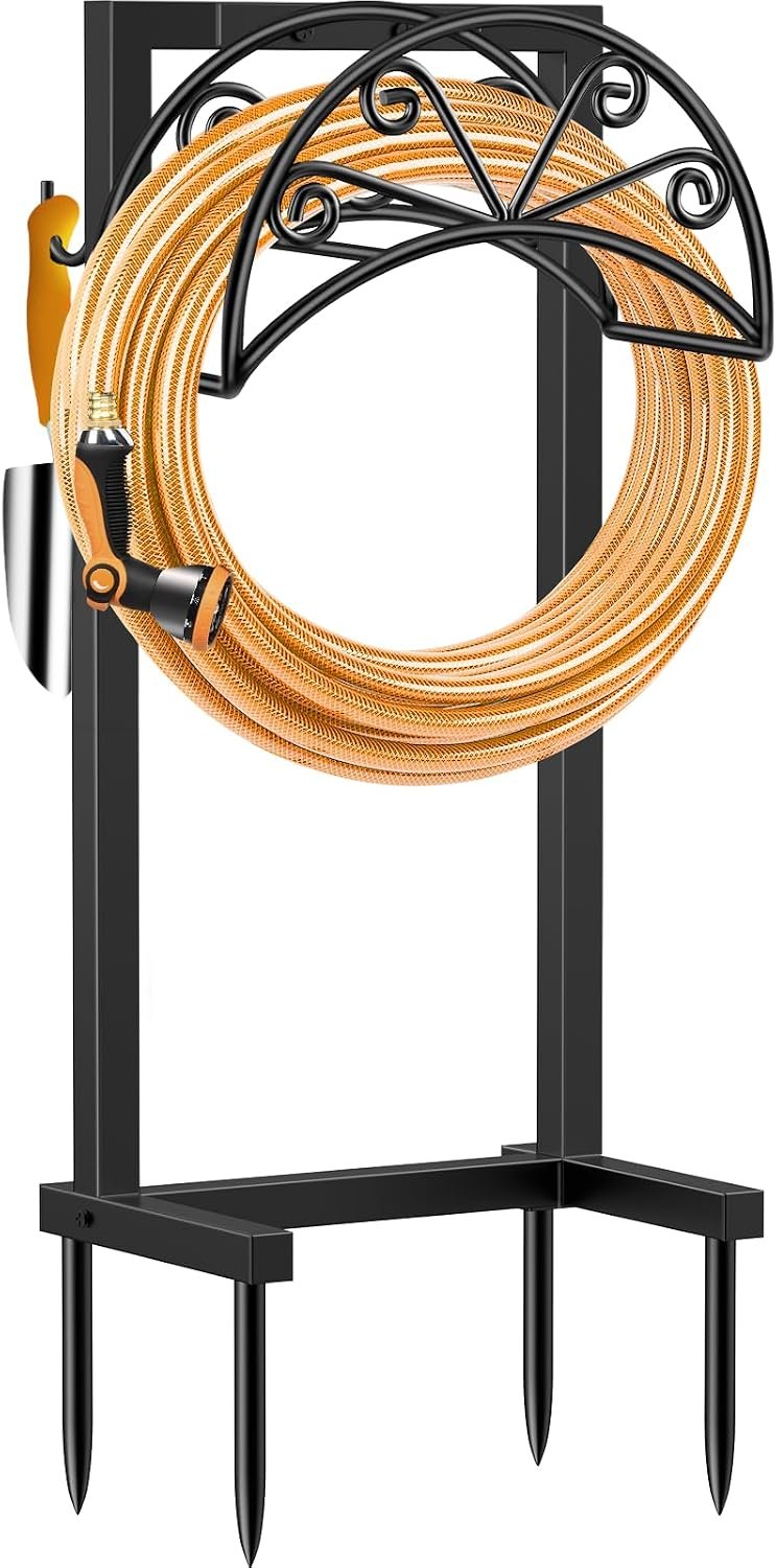TomCare Garden Hose Holder Heavy Duty Water Hose Holder Holds 160 FT Hoses 4 Spikes Hose Reel Freestanding Hose Hanger Sturdy Hose Storage Stand for Outside Yard Lawn