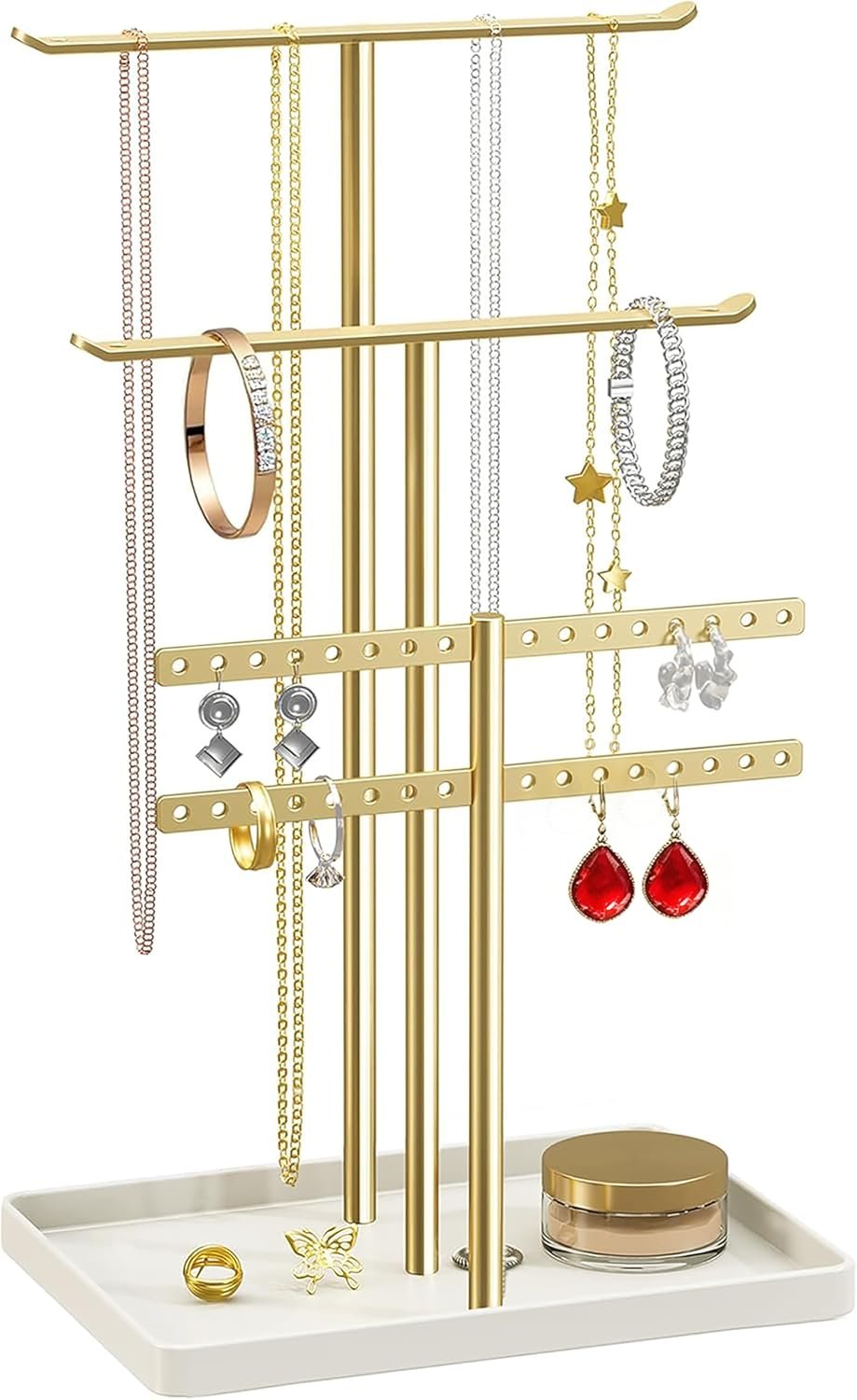 pickpiff Jewelry Stand Holder Organizer: 14.5″ Sturdy Hanger for 80 Pcs Jewelry, Gift for Women, Gold Jewlery Tower for Necklace, Earring, Bracelet