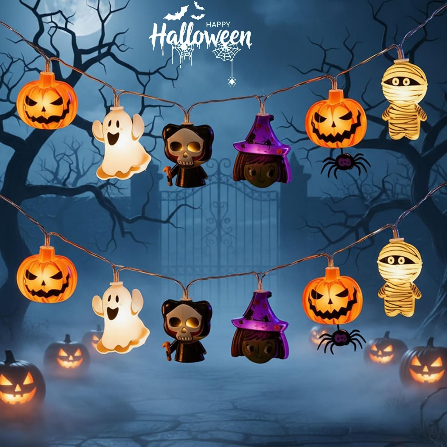 Halloween String Lights, 4.9Ft 10 LED Fall Fairy Lights Skull String Lights Halloween Decor Autumn Light Battery Optional 2 Flashing Modes Cute Lights 2026 Indoor Outdoor Decor for Home Yard Patio