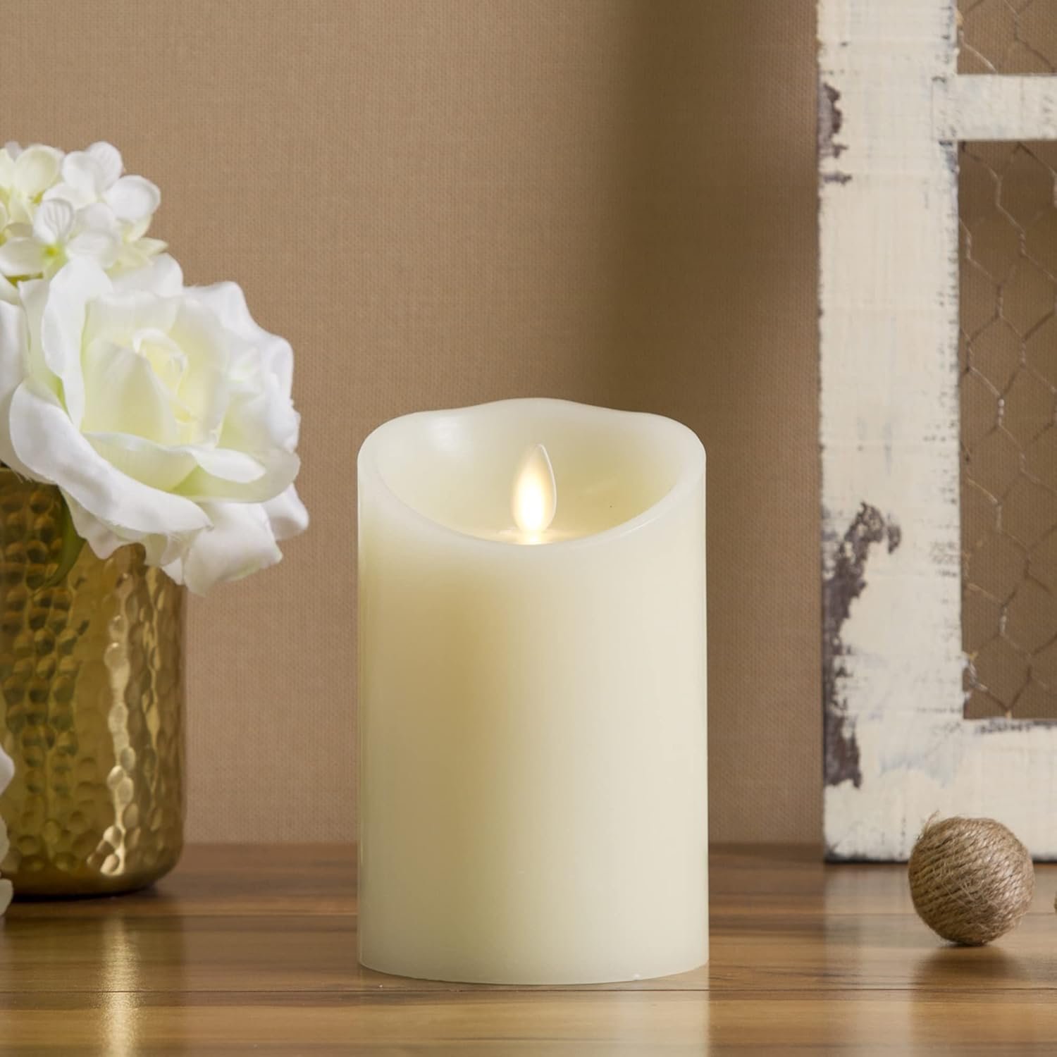 Luminara Flameless LED Battery Operated Ivory Pillar Candle, Flickering Realistic Moving Flame, 3″ x 4.5″ Luminous Real Wax Indoor Home Decor Pack of 1
