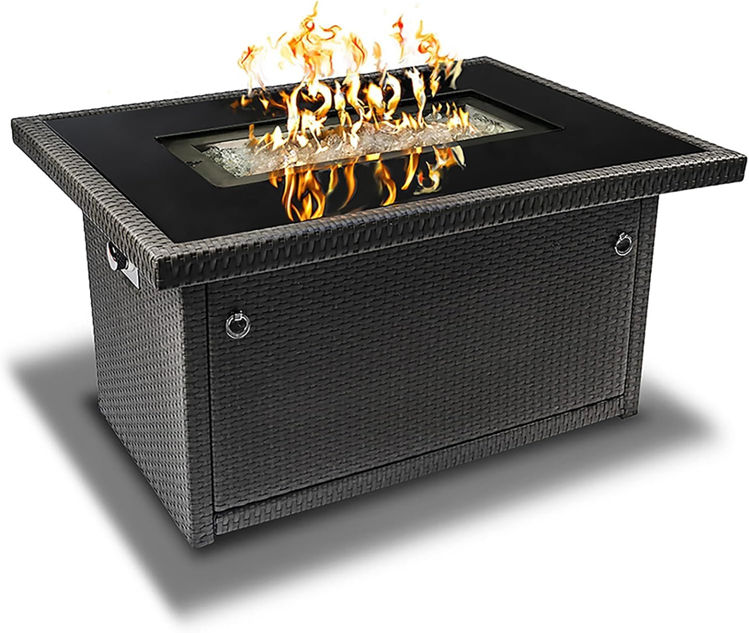 Outland Living Series 403 Fire Table – 44″ 50,000 BTU Outdoor Propane Gas Fire Pit Table with Tempered Glass Top & Arctic Ice Decorative Glass Rocks, Slate Grey
