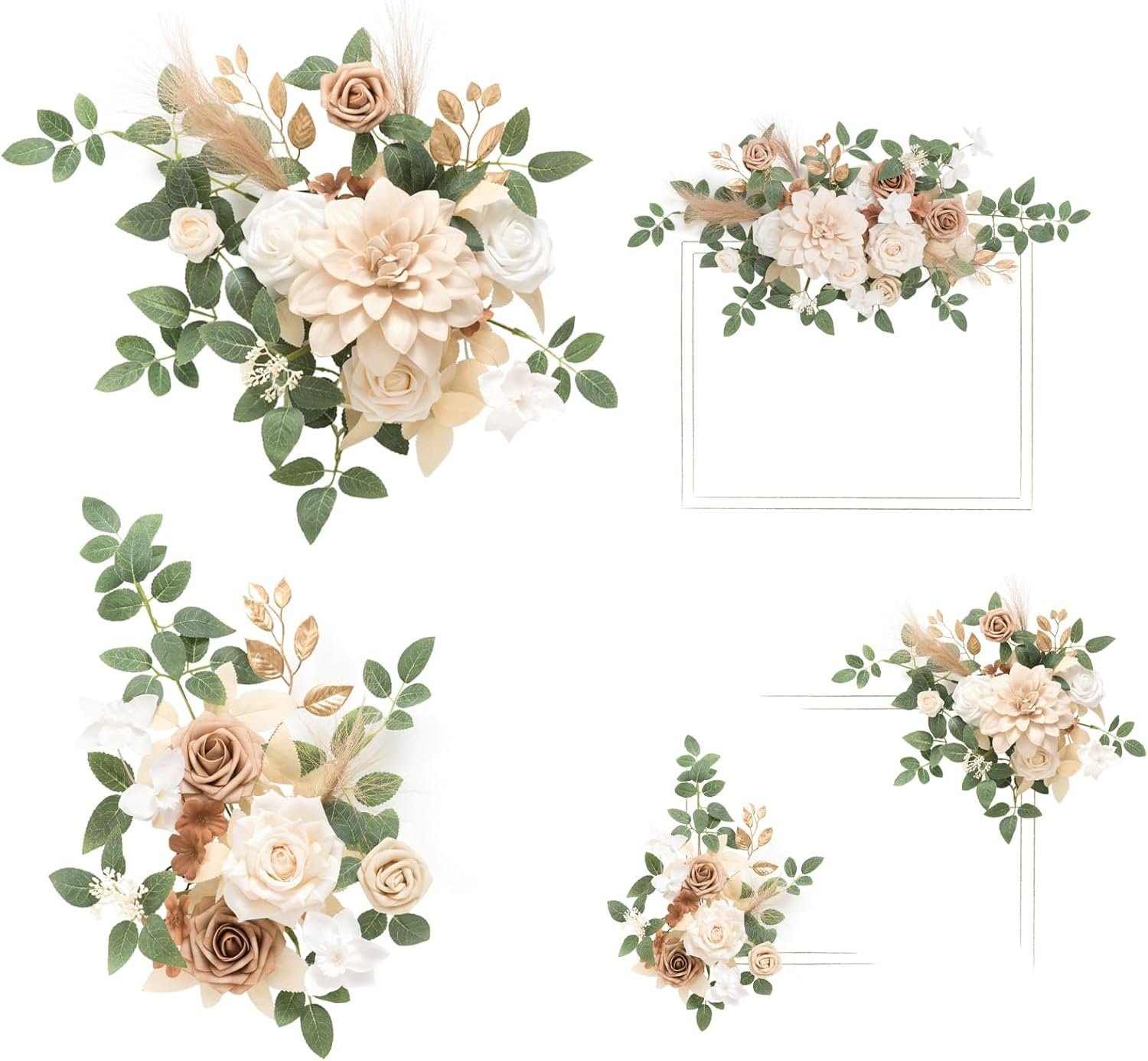Ling’s moment Welcome Sign Flowers, Wedding Floral Swag, White and Beige | 2pcs Artificial Backdrop Arrangements for Ceremony Reception Door Wall Home Decorations Entryway Outdoor Board Table Decor