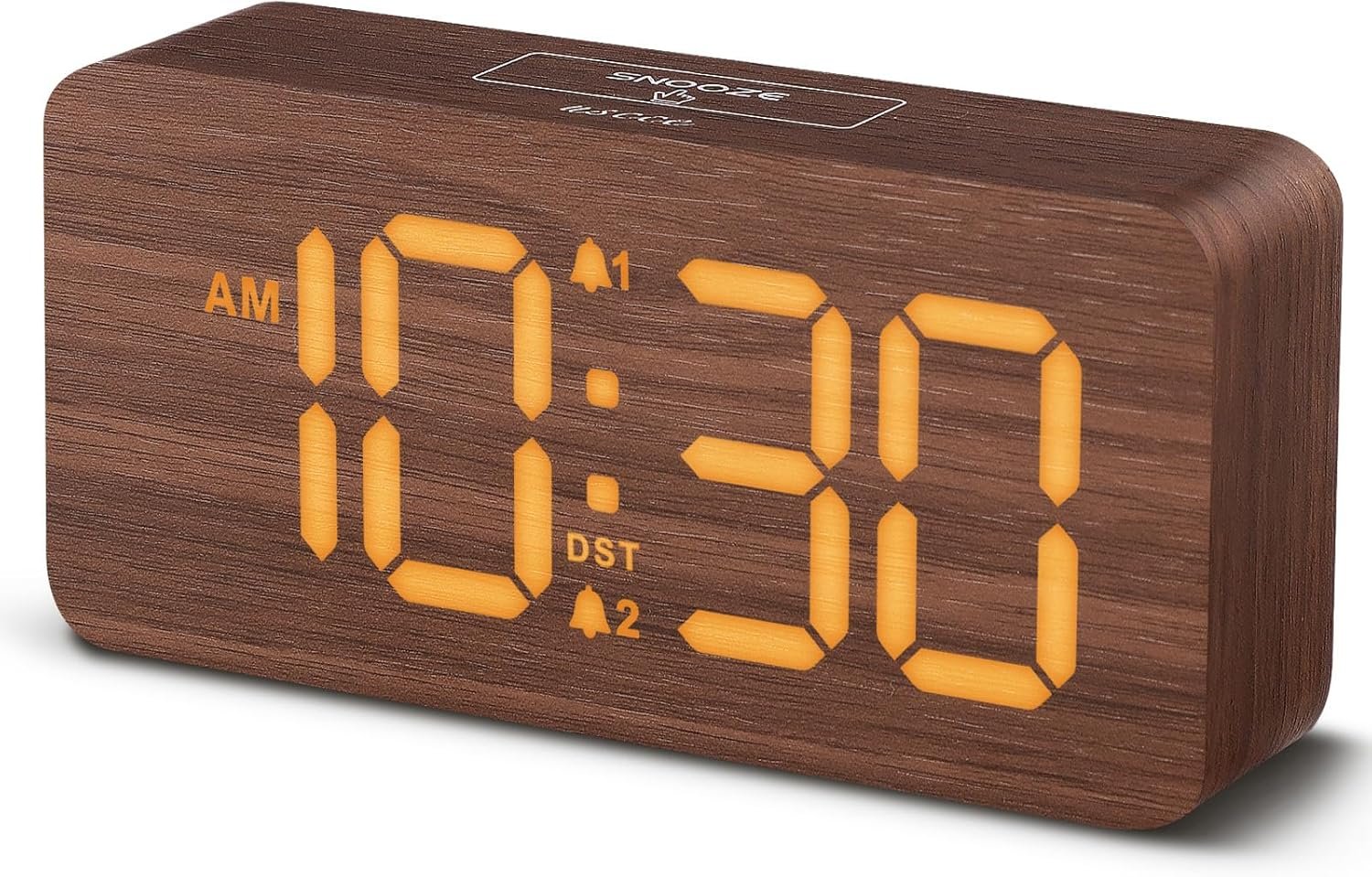 uscce Wooden Digital Alarm Clocks for Bedrooms: Dimmable Dual Alarm Clock with Large Numbers for Bedside Desk – Loud Alarm for Heavy Sleepers with Volume Control – Wood Decor & Gifts