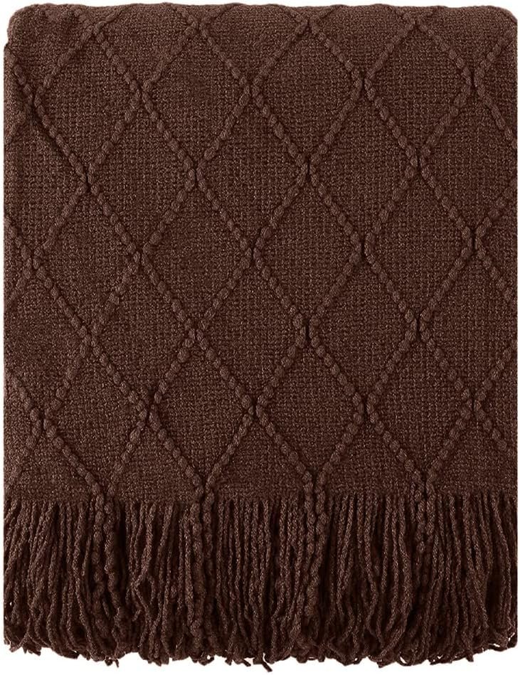 BATTILO HOME Dark Brown Throw Blanket for Couch, Chocolate Knit Throw Blankets for Home Decor, Decorative Brown Blanket for Foot of Bed, 50″x60″