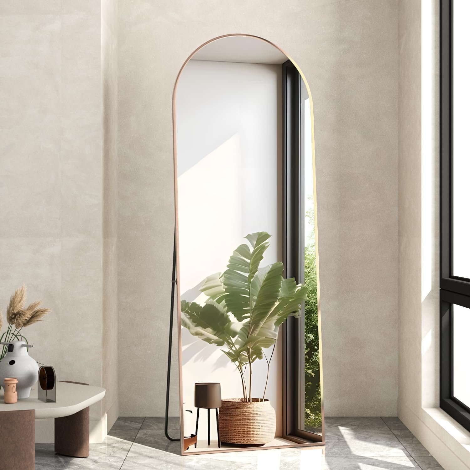 Full Length Mirror, 56″x16″ Arch Floor Mirror with Stand, Gold Arched Full Body Standing or Leaning Mirror for Bedroom, Living Room
