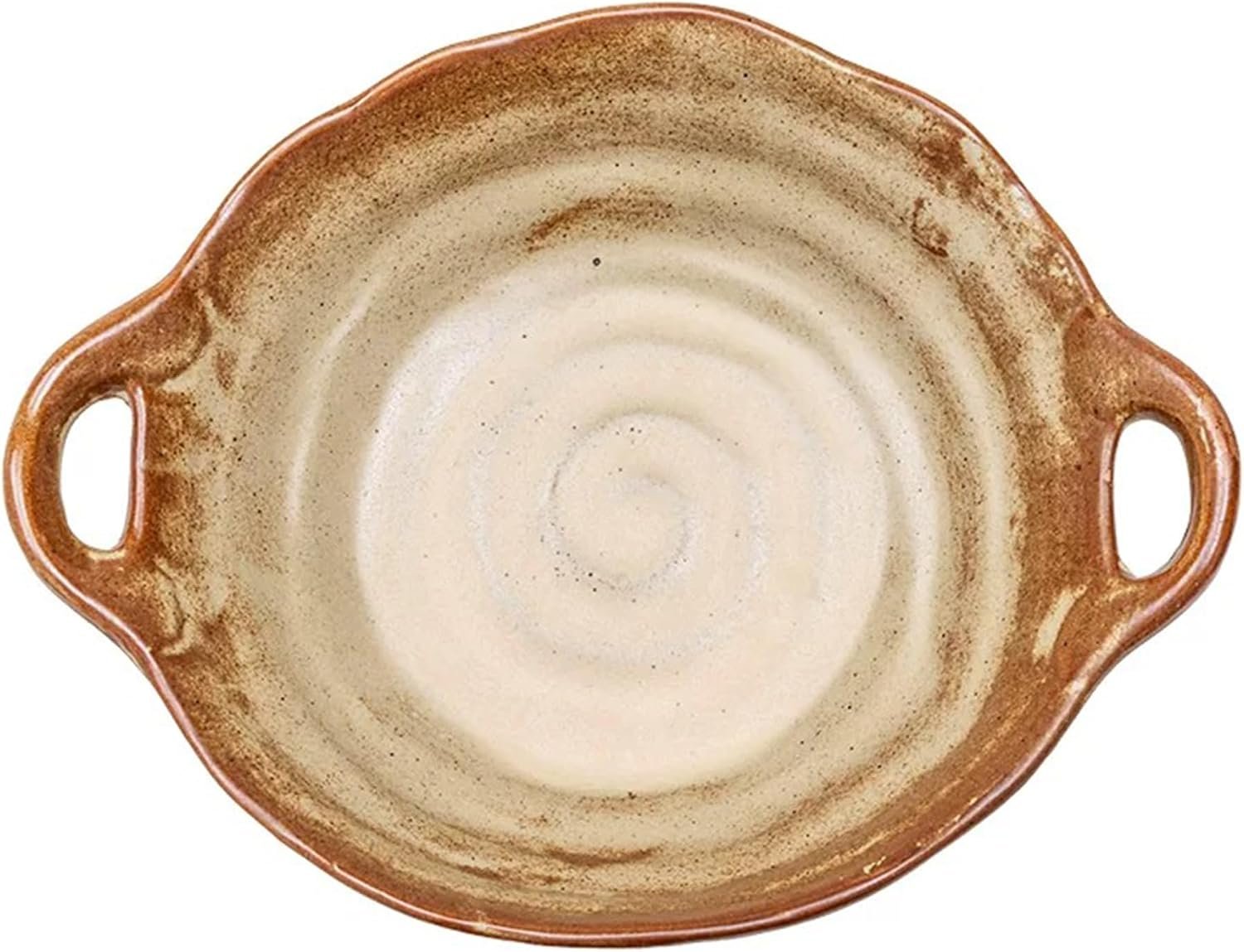 Ceramic Bowl with Handles – Retro Irregular Serving Bowls for Fruit Salad and Decorative Kitchen Counter,Microwave Dishwasher Safe (small)